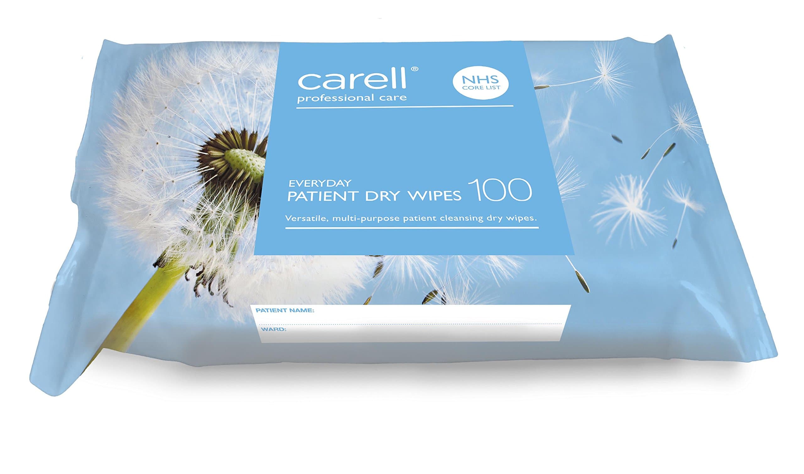 Carell Patient Dry Wipes - Everyday - Durable - Soft and Absorbent, Multi-Purpose Cleansing Wipes - Pack of 100 Wipes