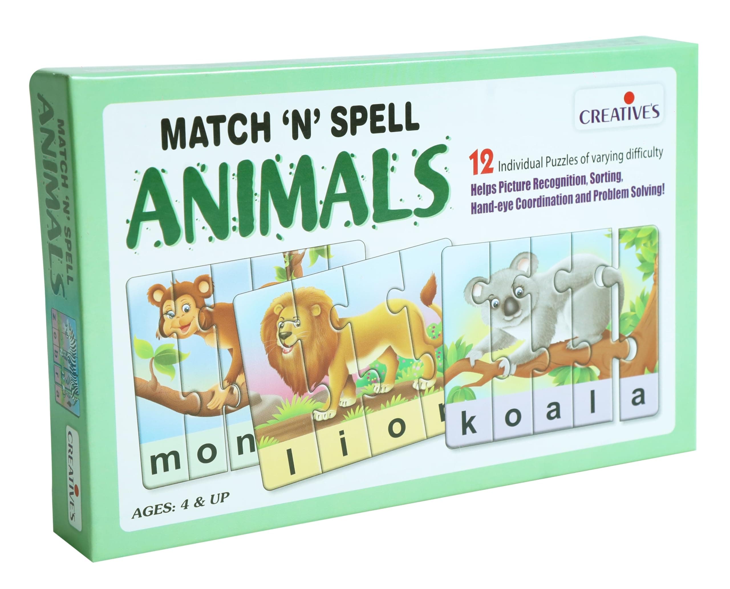 Creative Educational Aids P. Ltd. - CRE0640 Match N Spell Animals Puzzle (Multi-Color, 12 Pieces)