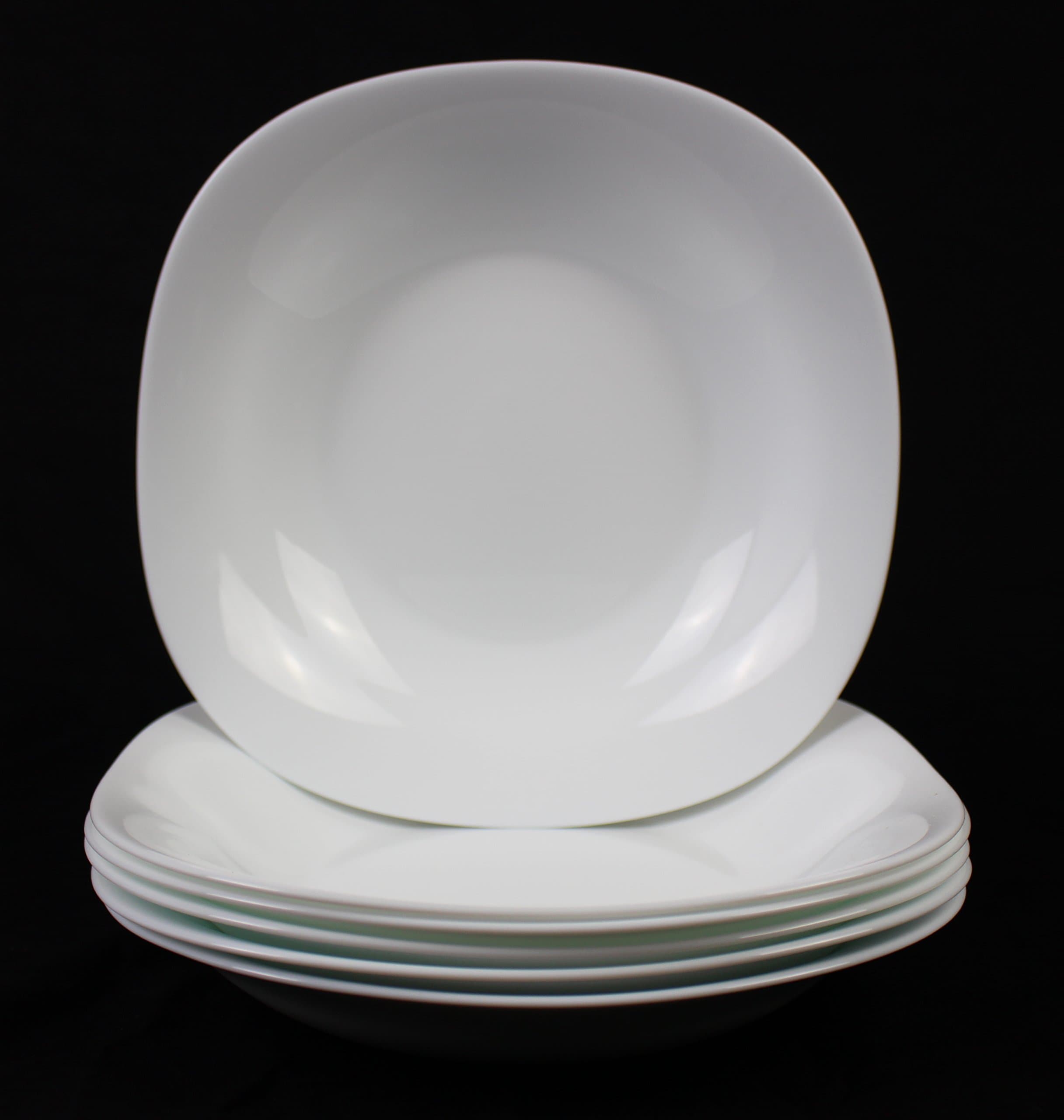 Fitting Gifts Bistro Professional Collection Large Soft Squared Parma Pasta/Soup/Dessert Bowls in Brilliant White (6 Pieces)
