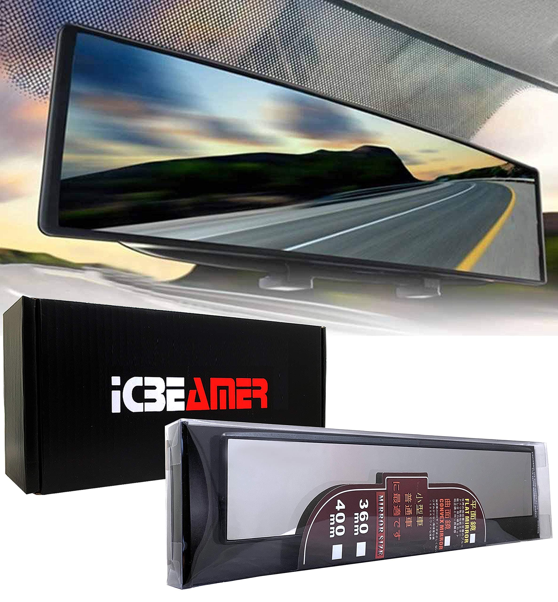 ICBEAMER 14.2" 360mm Easy Clip on Wide Angle Panoramic Blind Spot Fit Auto Interior Rearview Mirror Convex Clear Surface