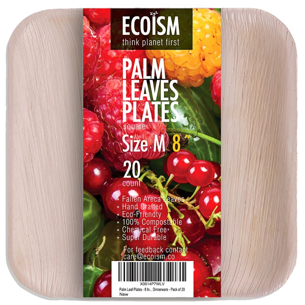 20 Piece Palm Leaf Plates 8" Square - Premium Fallen Areca Leaves - Natural 100% Compostable - Eco-Friendly Disposable Party Plates