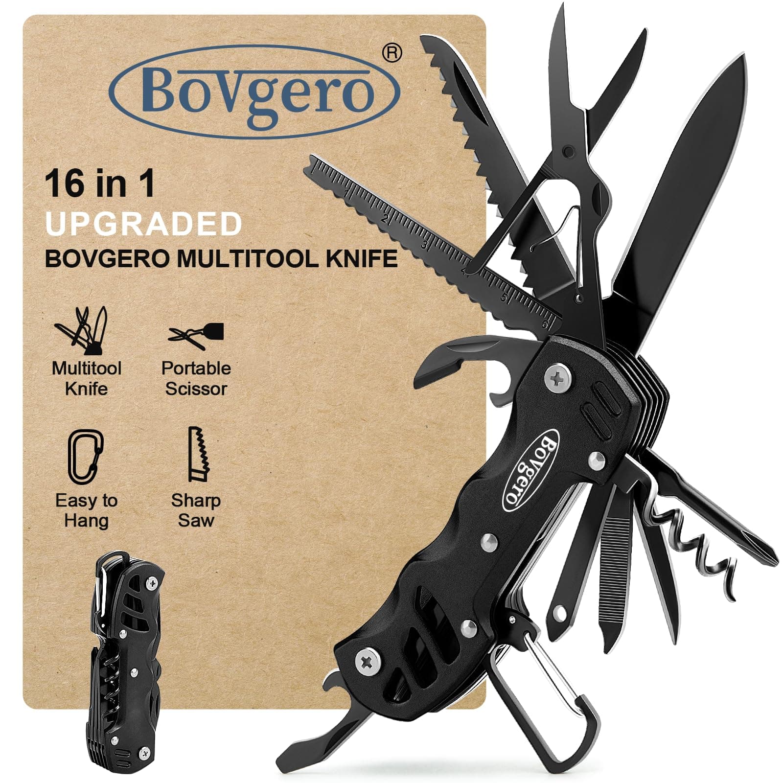 - Bovgero Multitool Knife, 16 in 1 Pocket Knife, Handmade Multi Tool Knife, Birthday Christmas Gift for Men Women Him Her Boyfriend Girlfriend Dad Husband, Black
