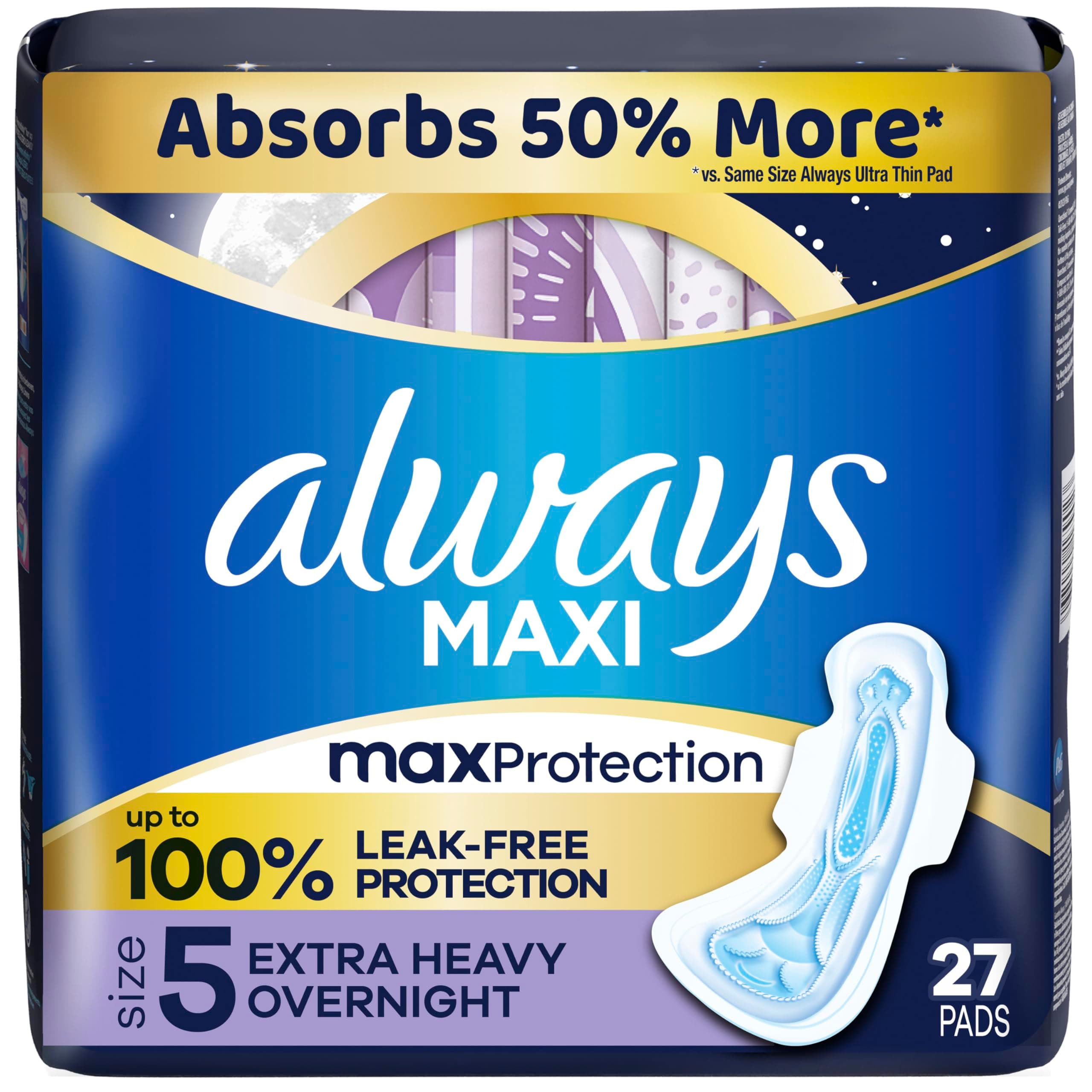 Always Maxi Size 5 Overnight Pads With Wings(27 Pads)