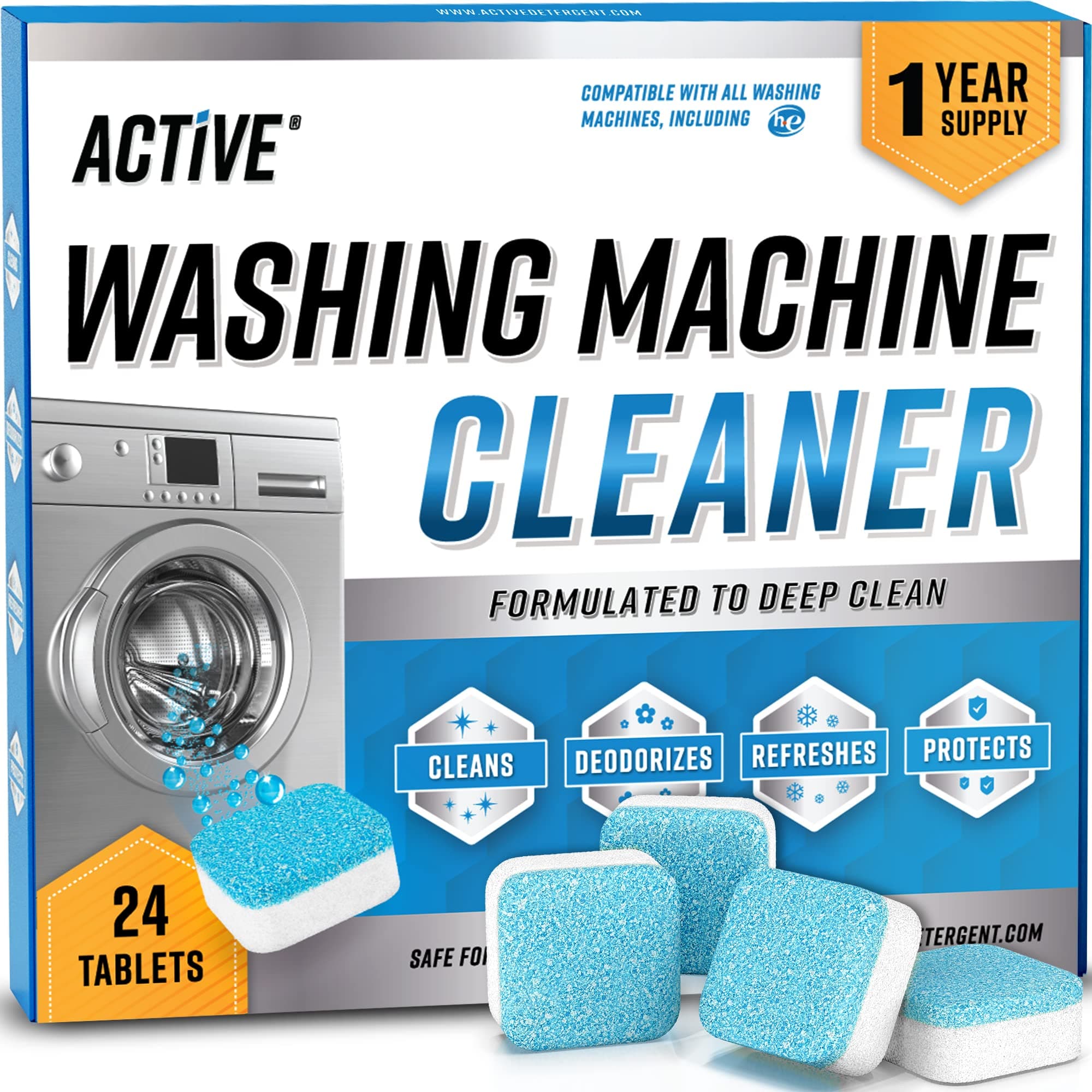 Washing Machine Cleaner Descaler 24 Pack - Deep Cleaning Tablets For HE Front Loader & Top Load Washer, Clean Inside Drum And Laundry Tub Seal