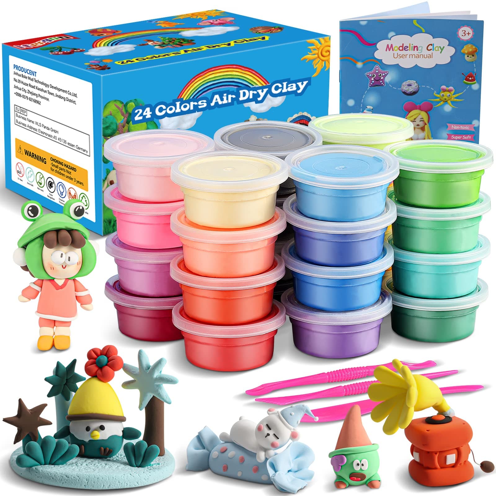 iFergoo Air Dry Clay, 24 Colors Ultra Light Modeling Clay, Magic Clay DIY Creative Modeling Dough with Project Booklet