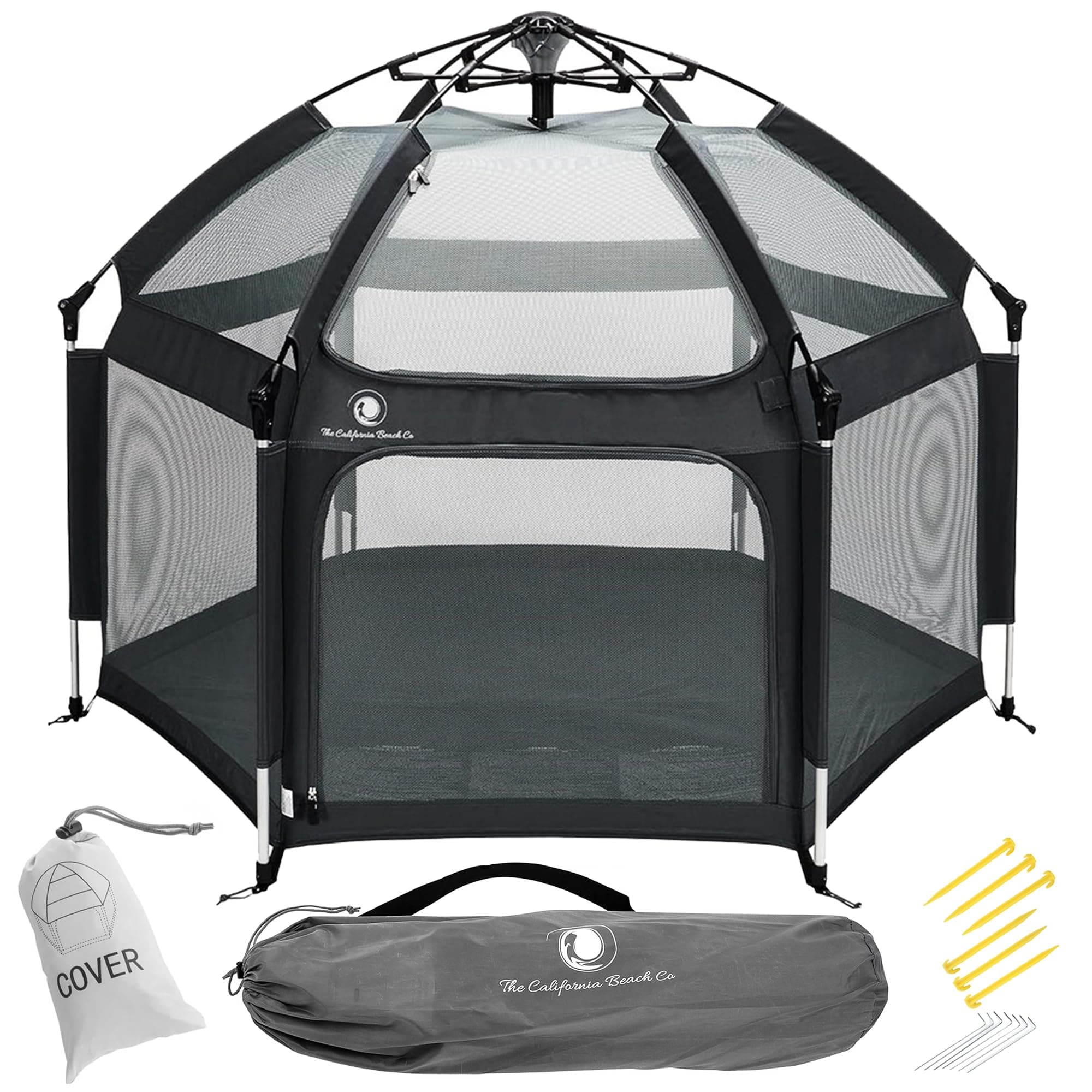 POP 'N GO PLAYPEN - Indoor & Outdoor Baby Playpen for Babies and Toddlers - Baby Beach Tent, Foldable, Portable W/Canopy, Travel Bag, & Mosquito Net - Pop Up Pack and Play Tent (Black)