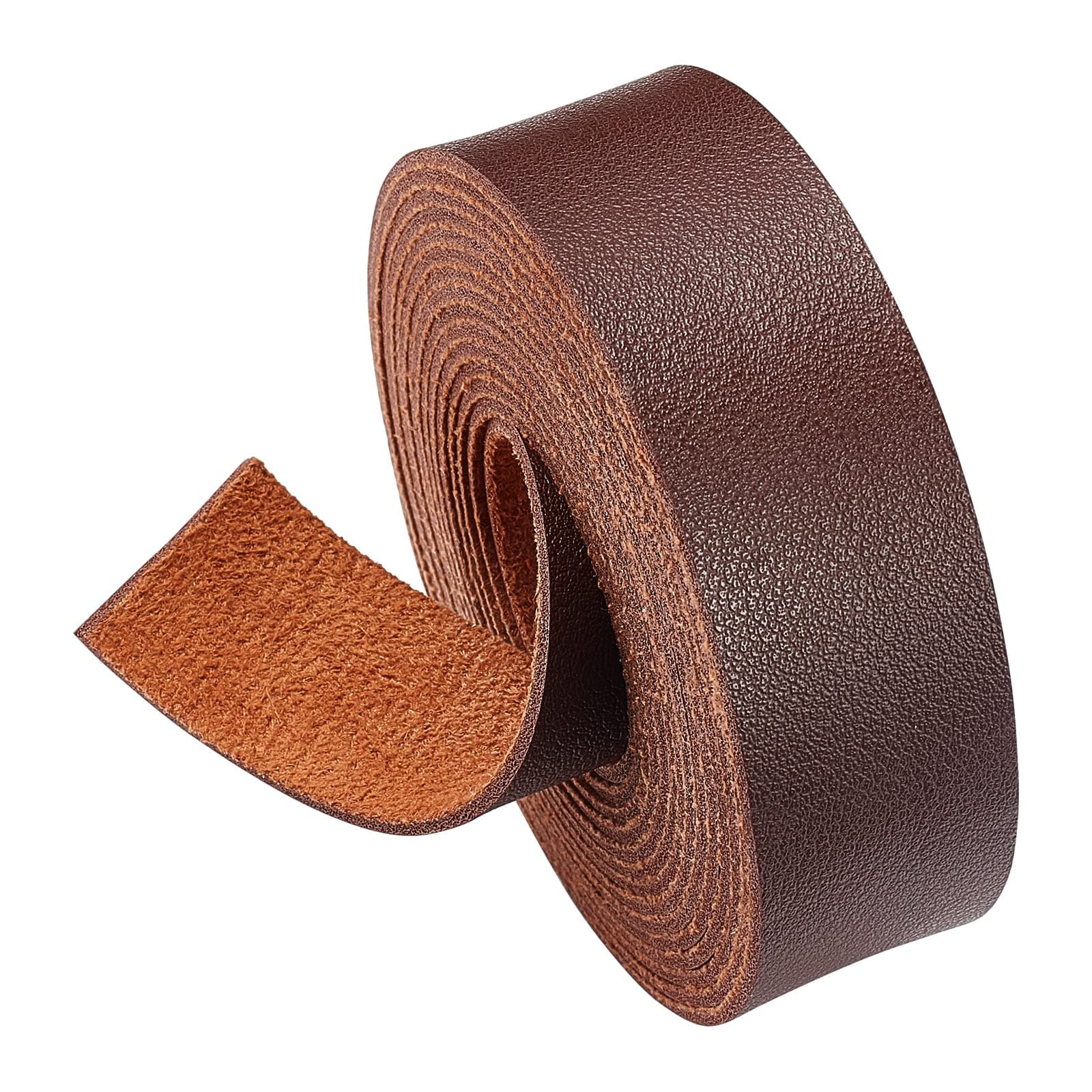 BENECREAT 1 Inch Wide Lychee Pattern Leather Strap, 98 Inch Long Single Side Imitation Flat Leather Cord for DIY Craft Projects, Pet Collars, Belts, Jewelry (Saddle Brown)