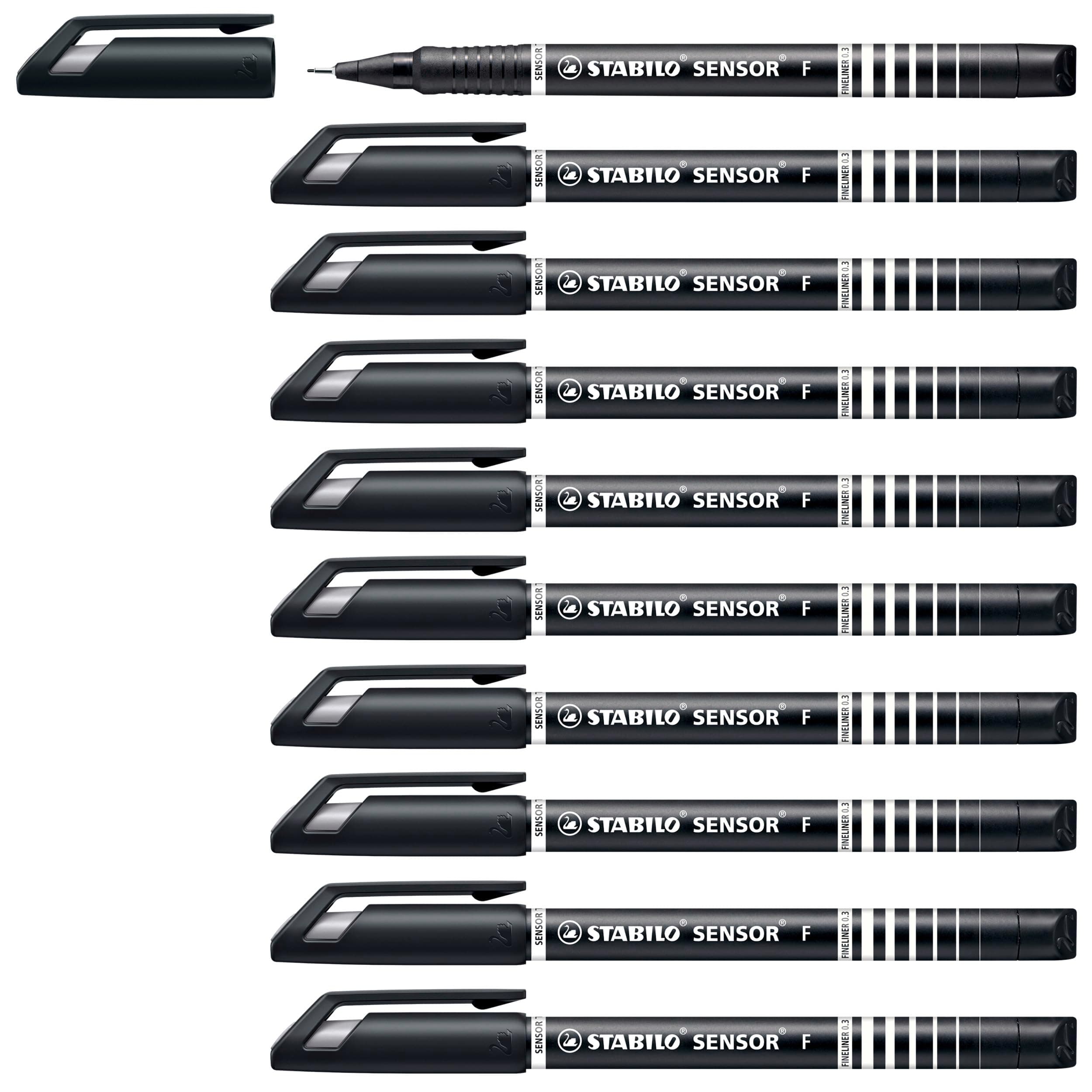 STABILO SENSOR fine - Fineliner with Cushioned F-Tip - Pack of 10 - Black