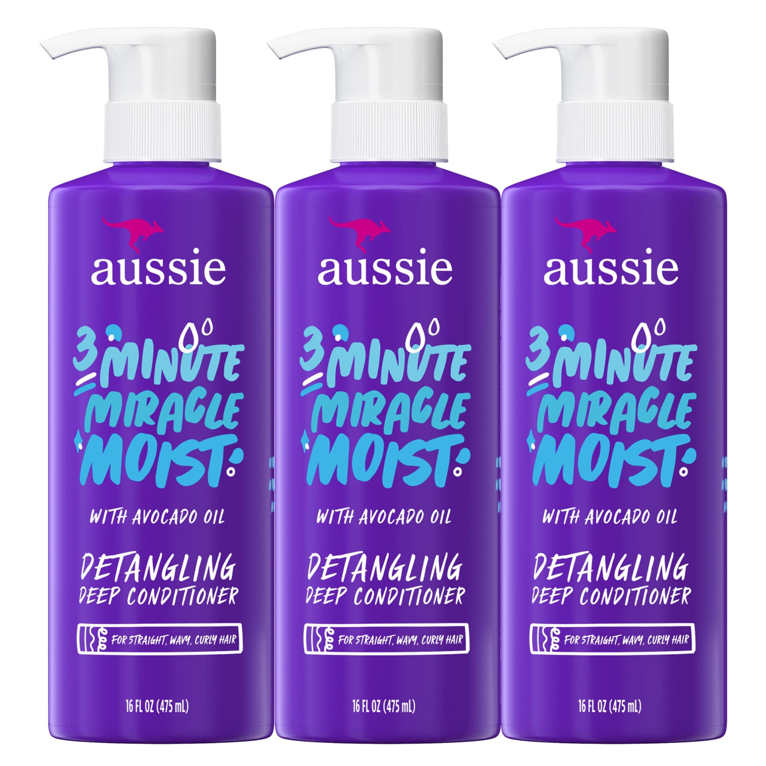 Aussie Deep Conditioner, with Avocado. Paraben Free, 3 Minute Miracle Moist, For Dry Hair, 16 Fl Oz, Triple Pack