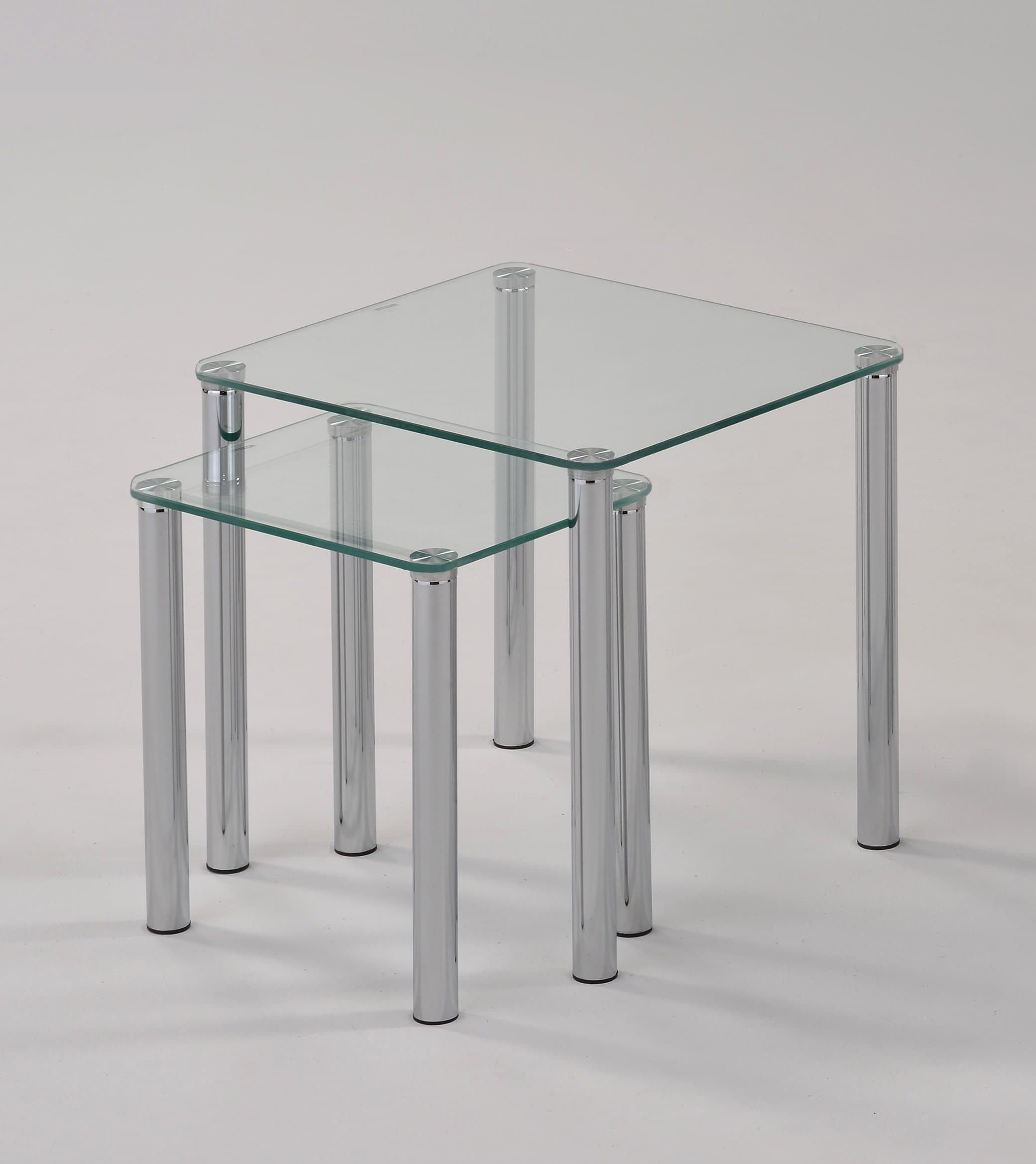Levv FUSIDCCH Clear glass chrome side tables.