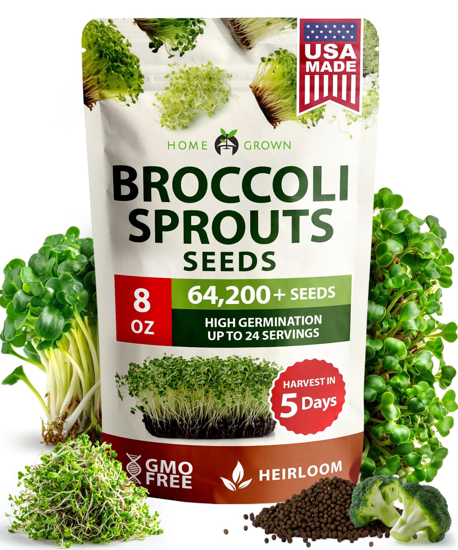 Broccoli Seeds 8 oz Bulk Heirloom Non-GMO, High Germination, Sulforaphane Rich Sprouting Seeds, Nutritious Microgreens, Healthy Sprouts in 5 Days, Superfood Boost (Brassica oleracea)