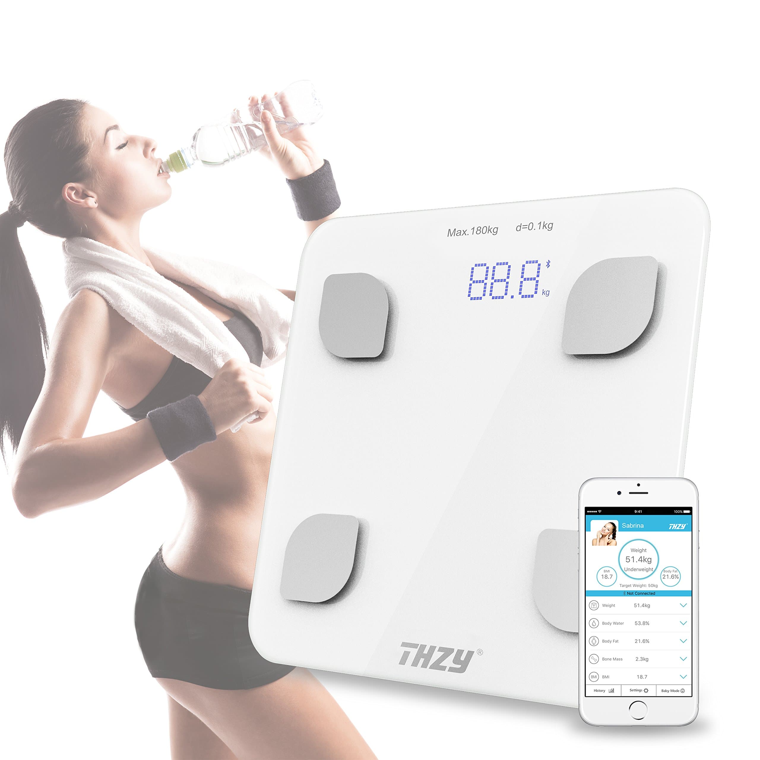 Bluetooth Body Fat Scale - Smart BMI Scale Digital Bathroom Wireless Weight Scale, Body Composition Analyzer with Smartphone App for Body Weight, Fat, Water, BMI, BMR, Muscle Mass, Visceral Fat