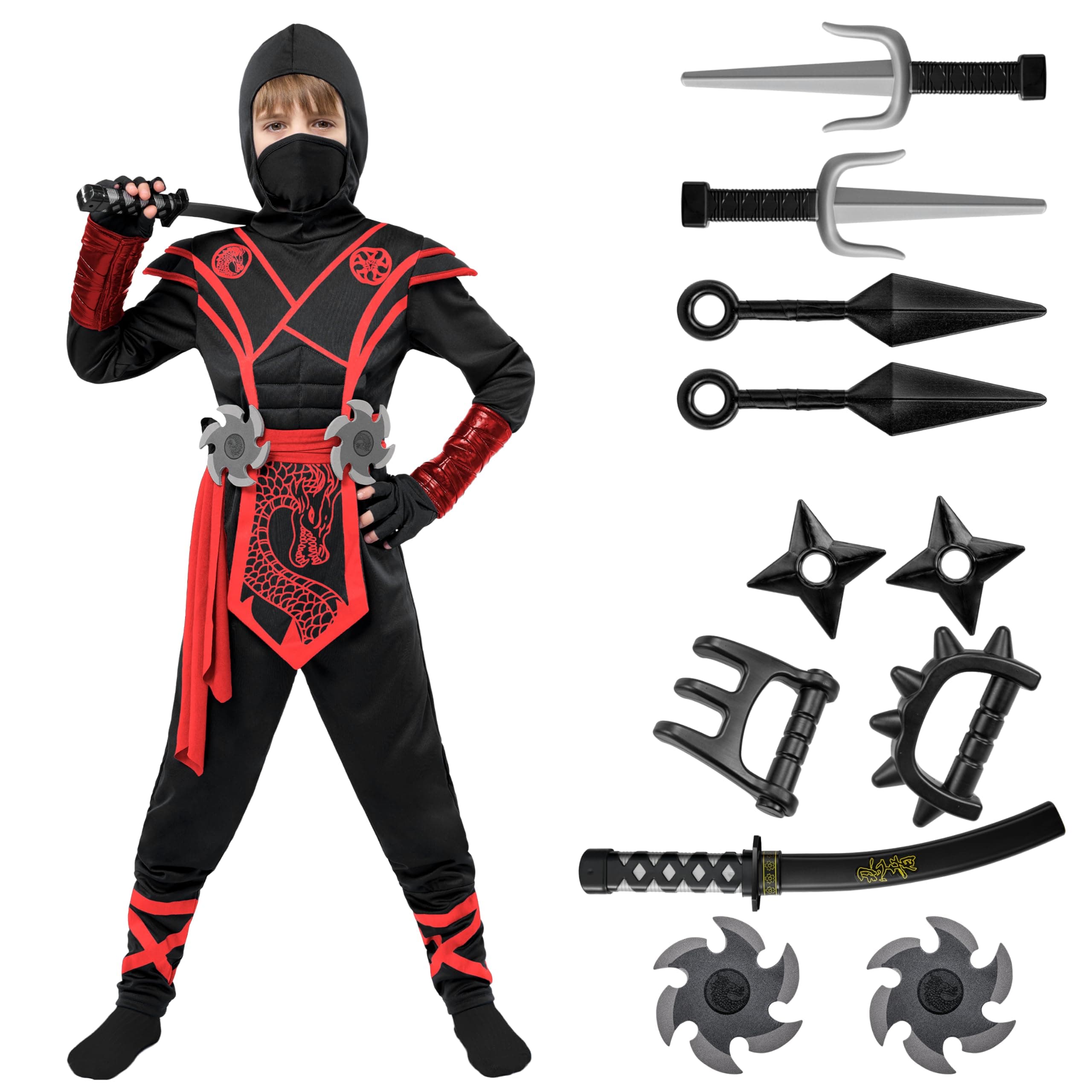 Ninja Dragon Red Costume Outfit Set