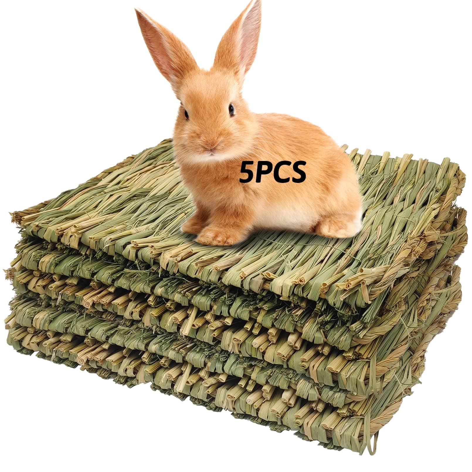 Hamiledyi Grass Mat Woven Bed Mat for Small Animal 5 Grass Mats Bunny Bedding Nest Chew Toy Bed Play Toy for Guinea Pig Parrot Rabbit Bunny Hamster Rat
