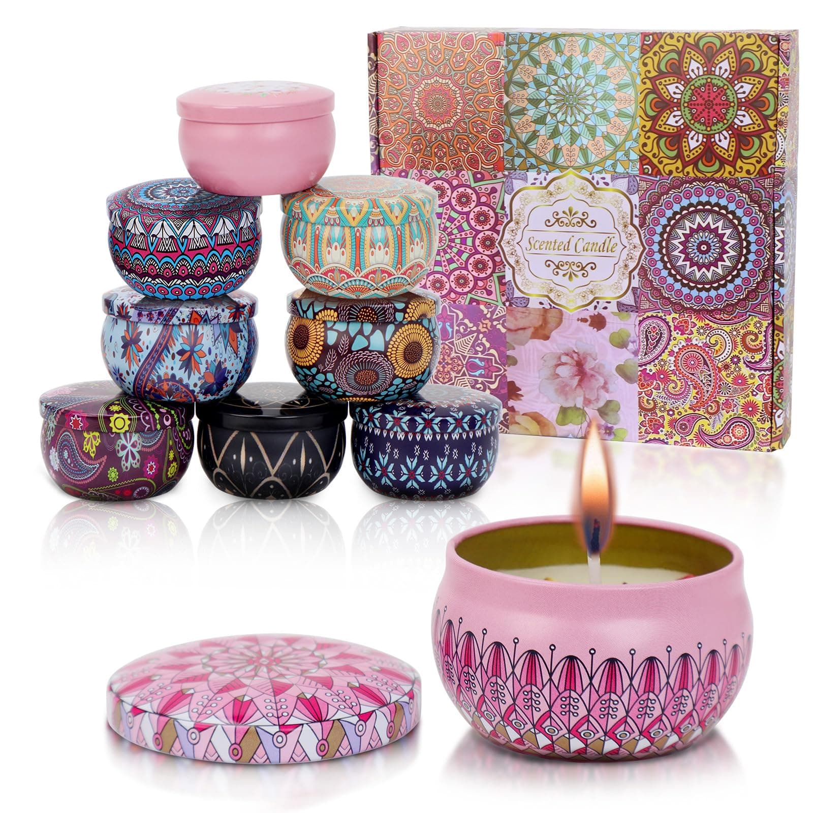 Scented Candles Gift Set,9 pack Natural Soy Wax Jar Candle,Long Lasting Portable Aromatherapy Candle for Bath Yoga Sleep Festival Wedding Party Gifts,Stress Relief Gifts for Women