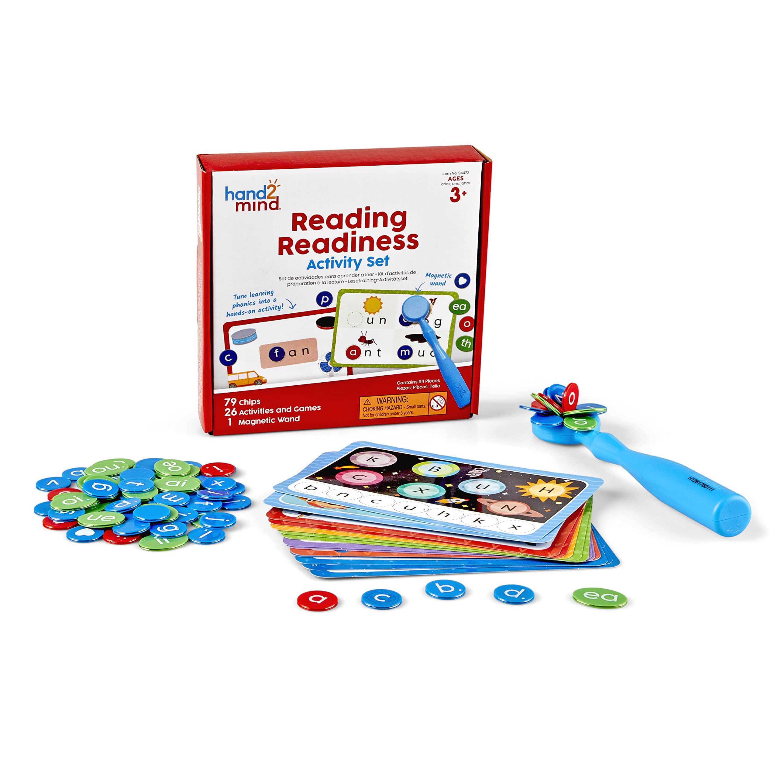 hand2mind Reading Readiness Activity Set, Magnetic Wands and Chip Set, Learn to Spell for Kids, Spelling Toys, CVC Words for Kindergarten, Learning Letters, Science of Reading Manipulatives