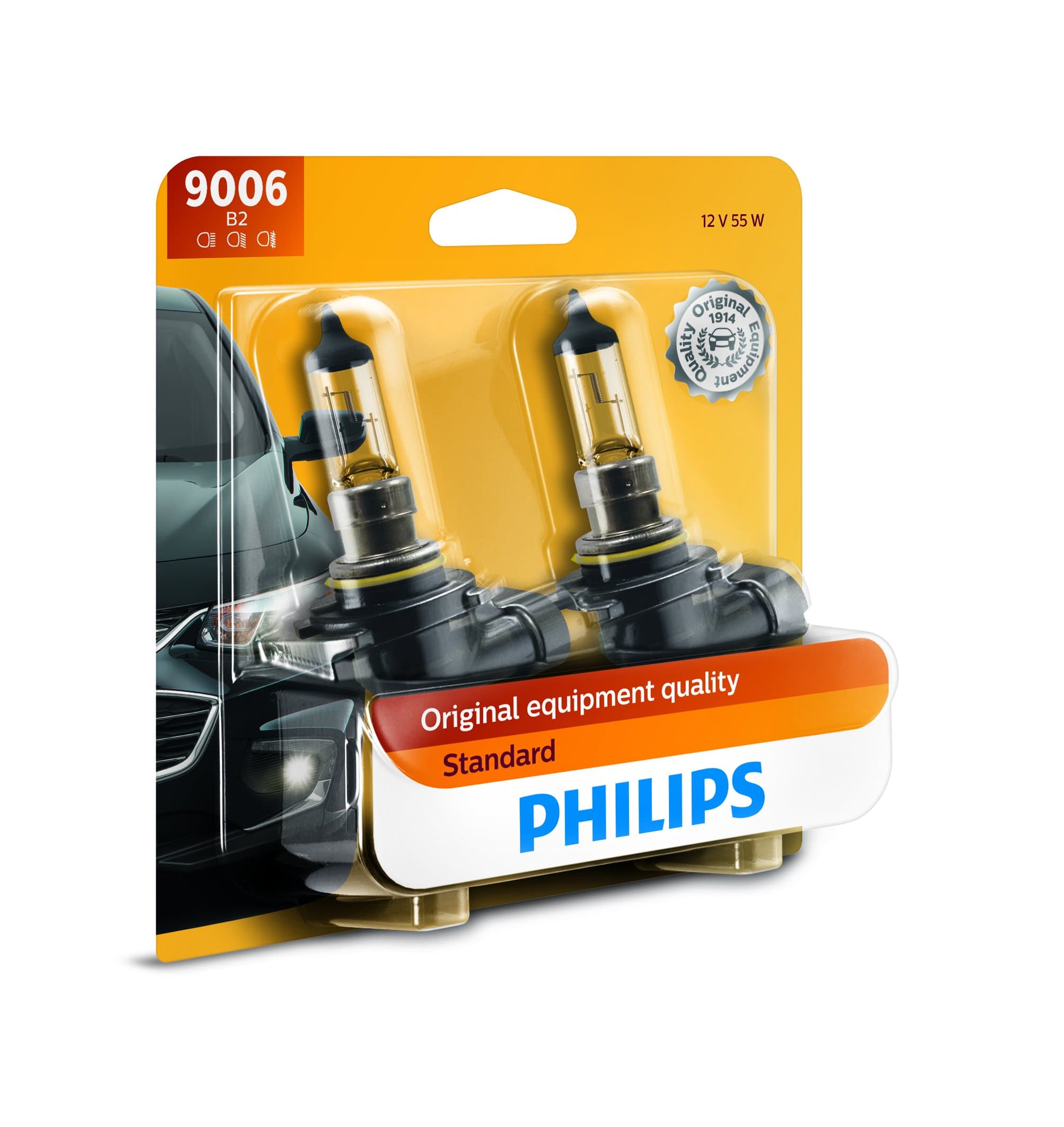 PHILIPSAutomotive Lighting 9006 Standard Halogen Replacement Headlight Bulb, 2 Pack (9006B2)