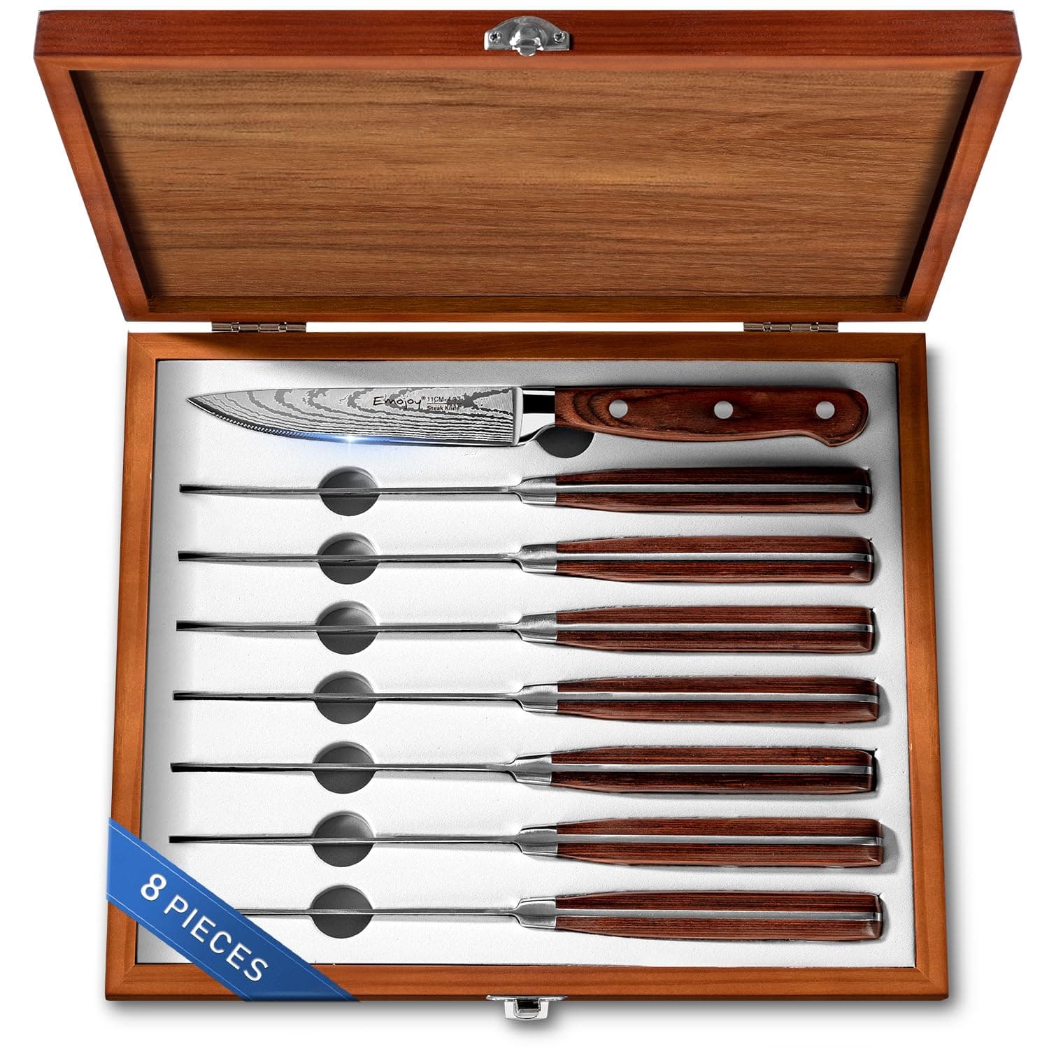 Steak Knives,8-Piece Set Practical Table knife,German Stainless Steel Serrated Steak Knives,Wooden Gift Box