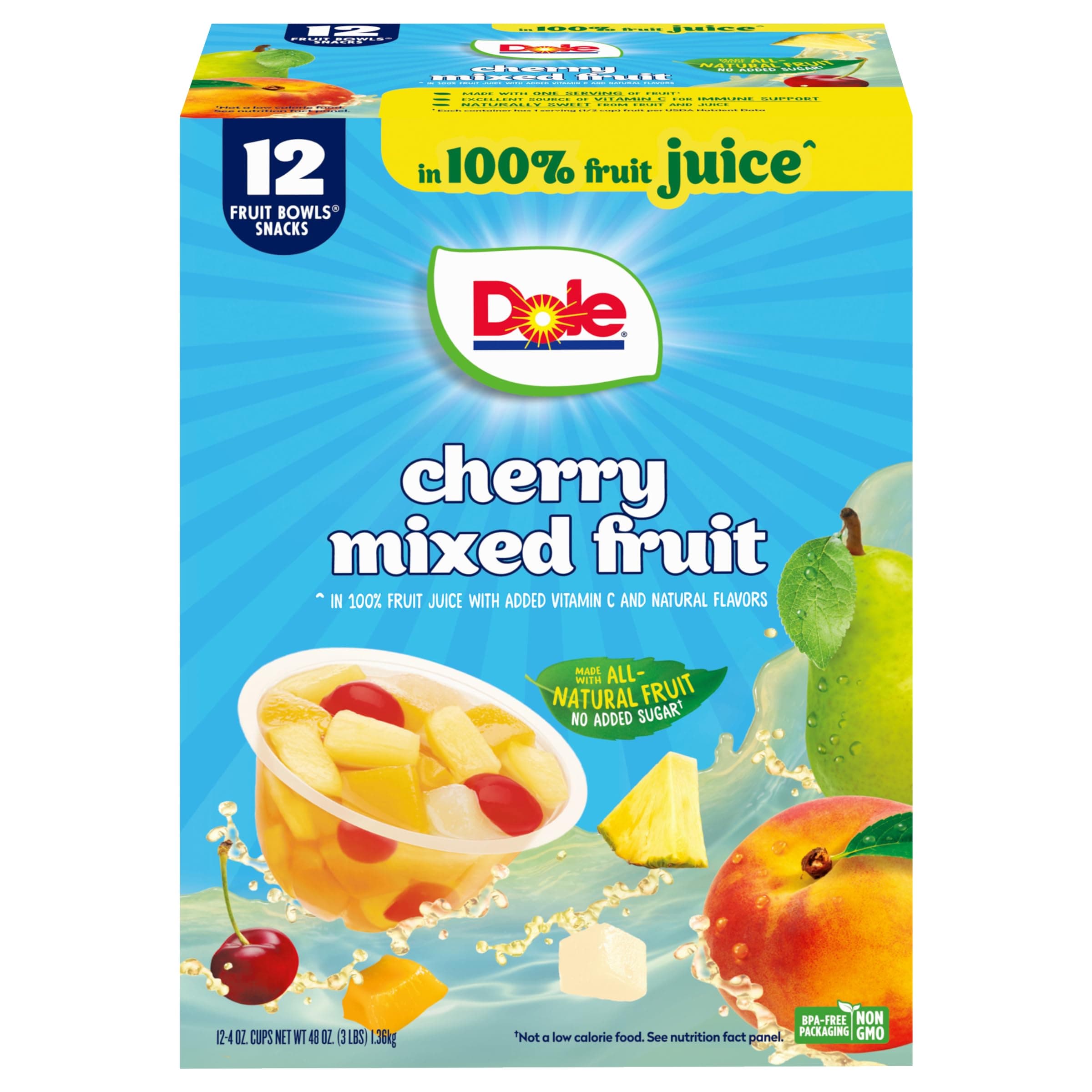 Cherry Mixed Fruit Fruit Bowls Snack in 100% Fruit Juice 12 - 4 oz Cups