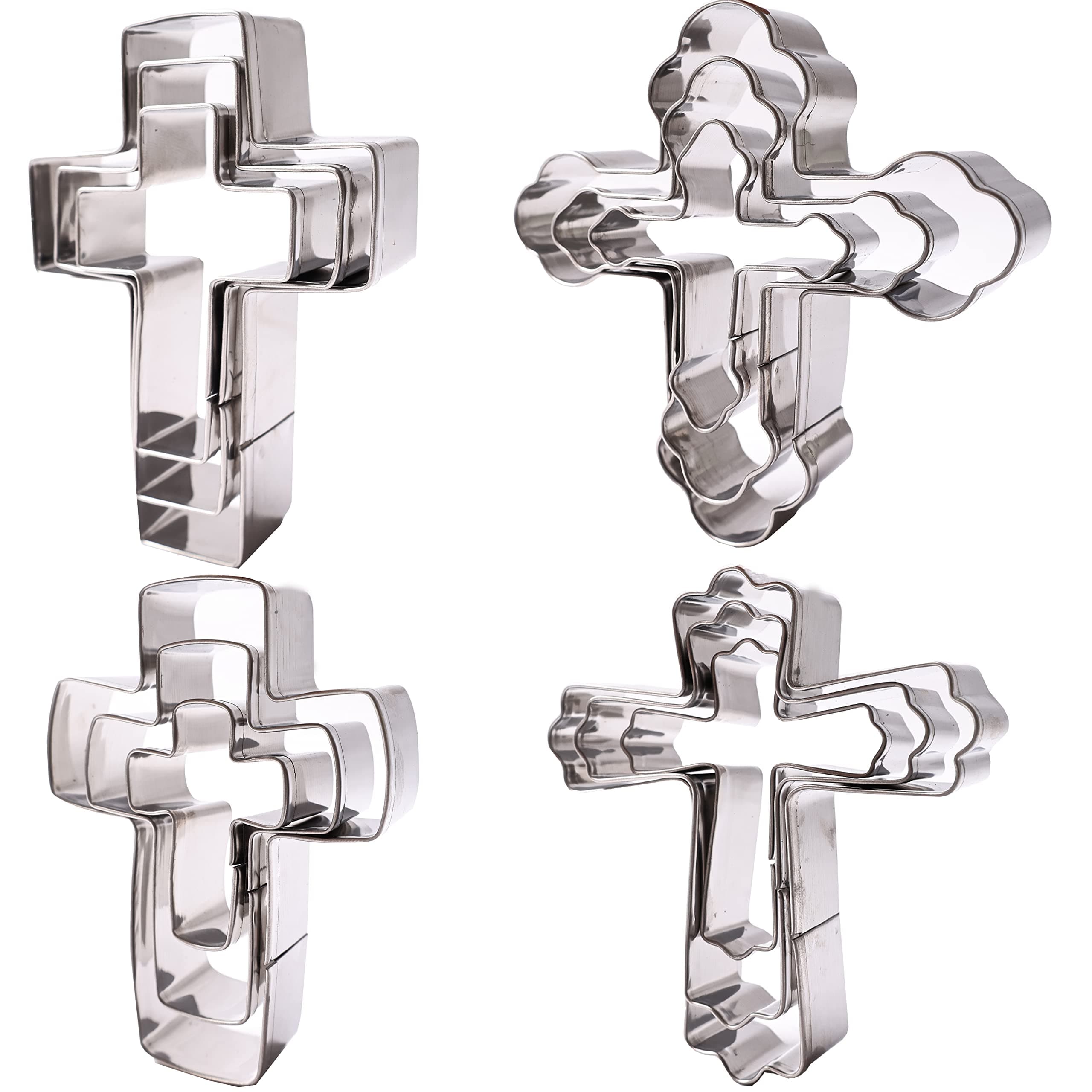 Cross Cookie Cutter Set - 12 Piece - 4 Different Cross Shapes Stainless Steel Cookie Cutters Mold for Fondant and Biscuit