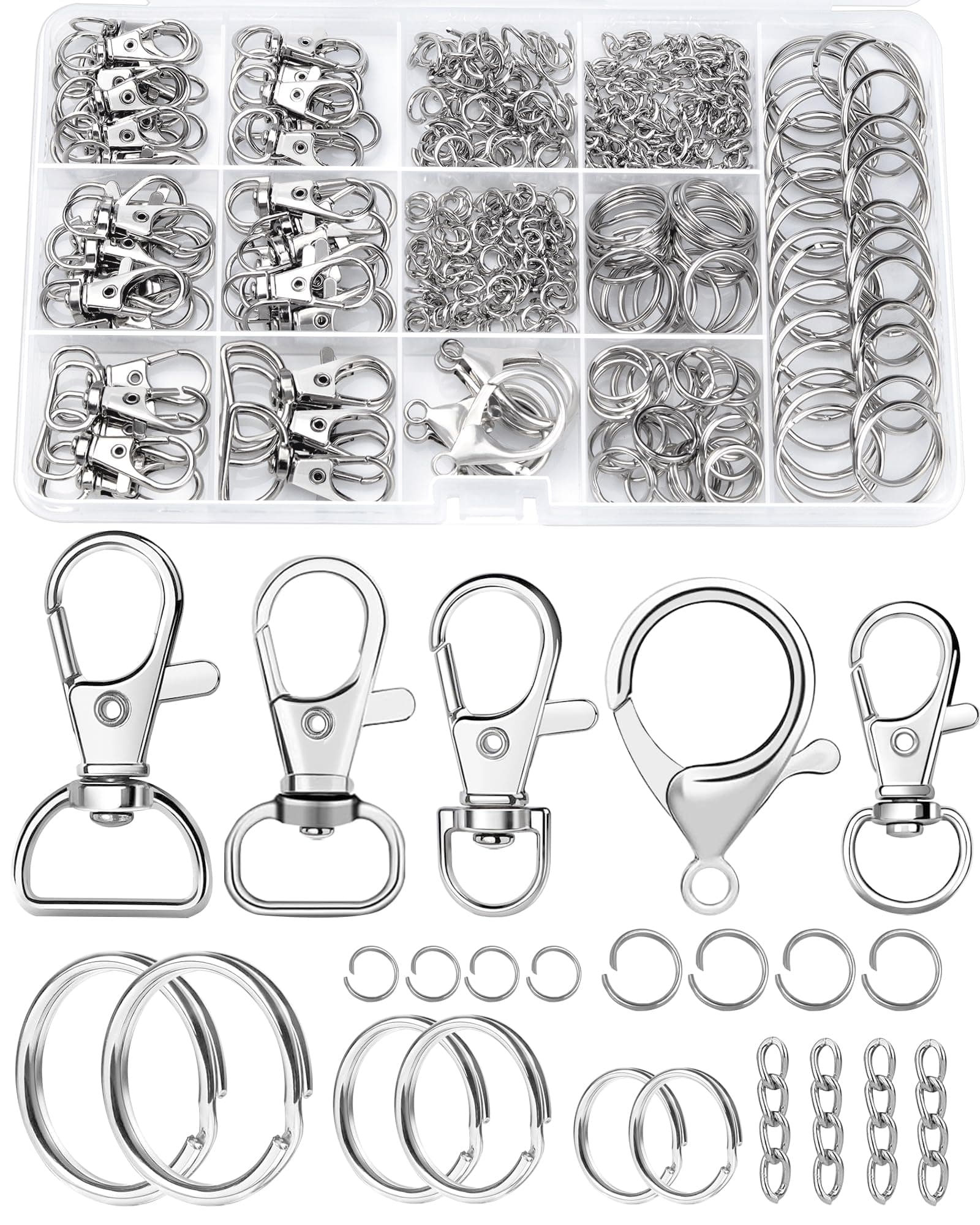 325PCS FIVEIZERO Keychain Making Kit - Keychain Clip with Key Ring, Lobster Claw Clasp, Swivel Snap Hook, Jumprings & Extender Chain for Crafts, DIY Projects & Purse Making Supplies
