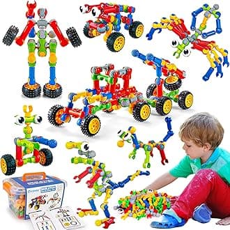 Kids STEM Building Toys for 3 4 5 6 7 8+ Year Old Boy Girl Birthday Gift, 125 Pcs Preschool Classroom Educational Building Blocks Stem Kits Activities Ages 3-5 4-8 5-7 6-8 Engineering Creative Games