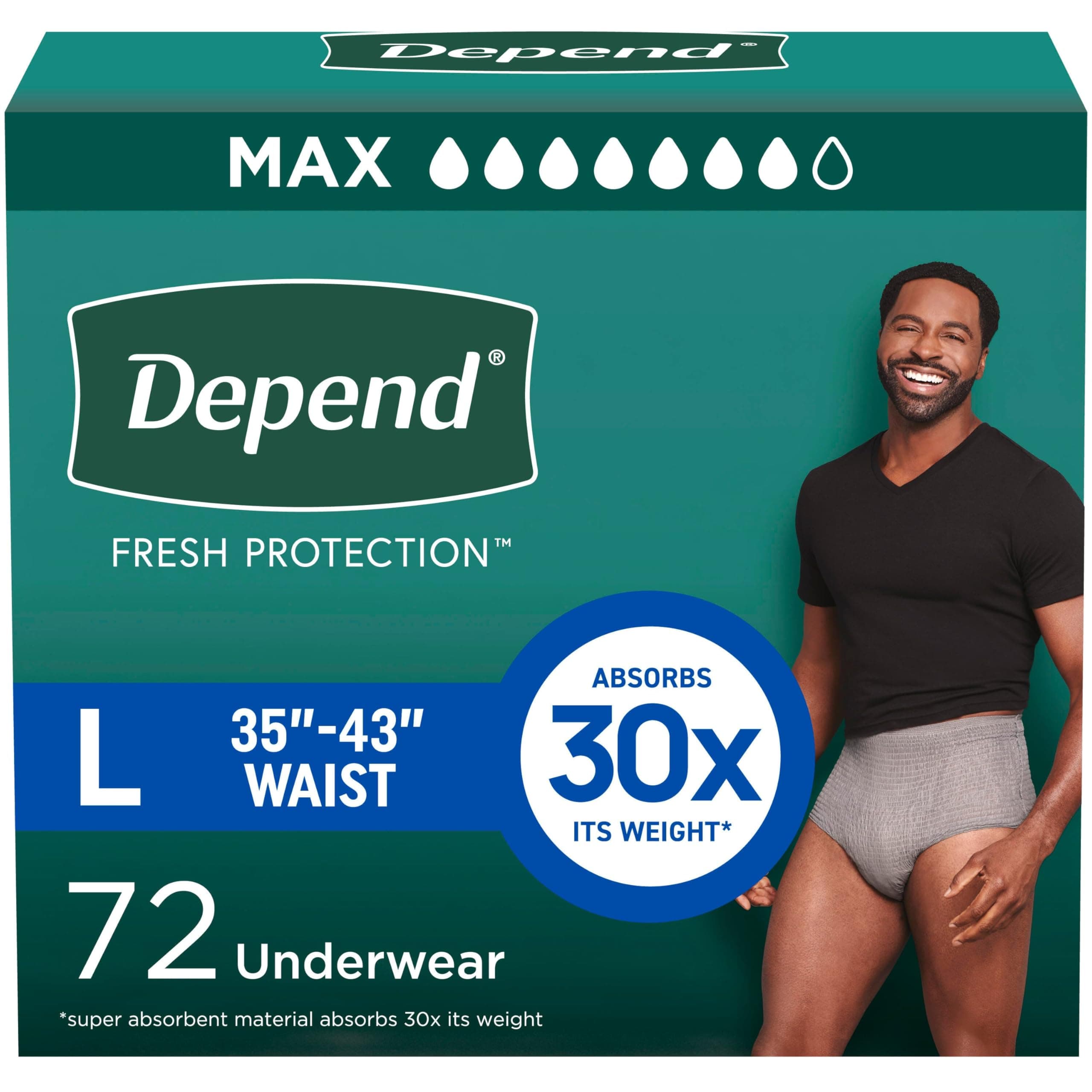 FIT-Flex Incontinence Underwear for Men, Maximum Absorbency, Grey, Large, 72 Count