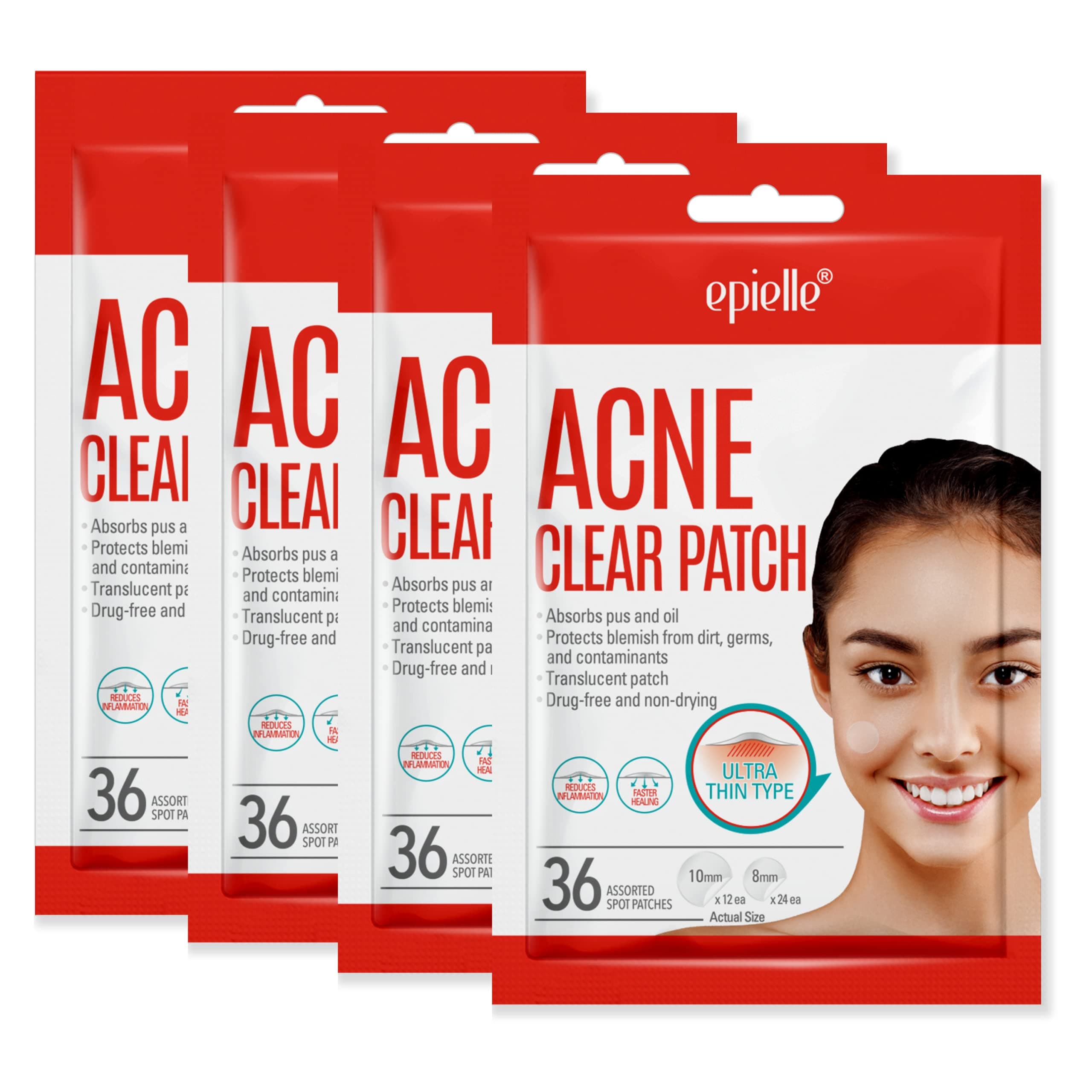 Acne Clear Patch | Hydrocolloidal Translucent Pimple Stickers | Faster Healing, Non-Drying, Drug-Free | 4 Pack