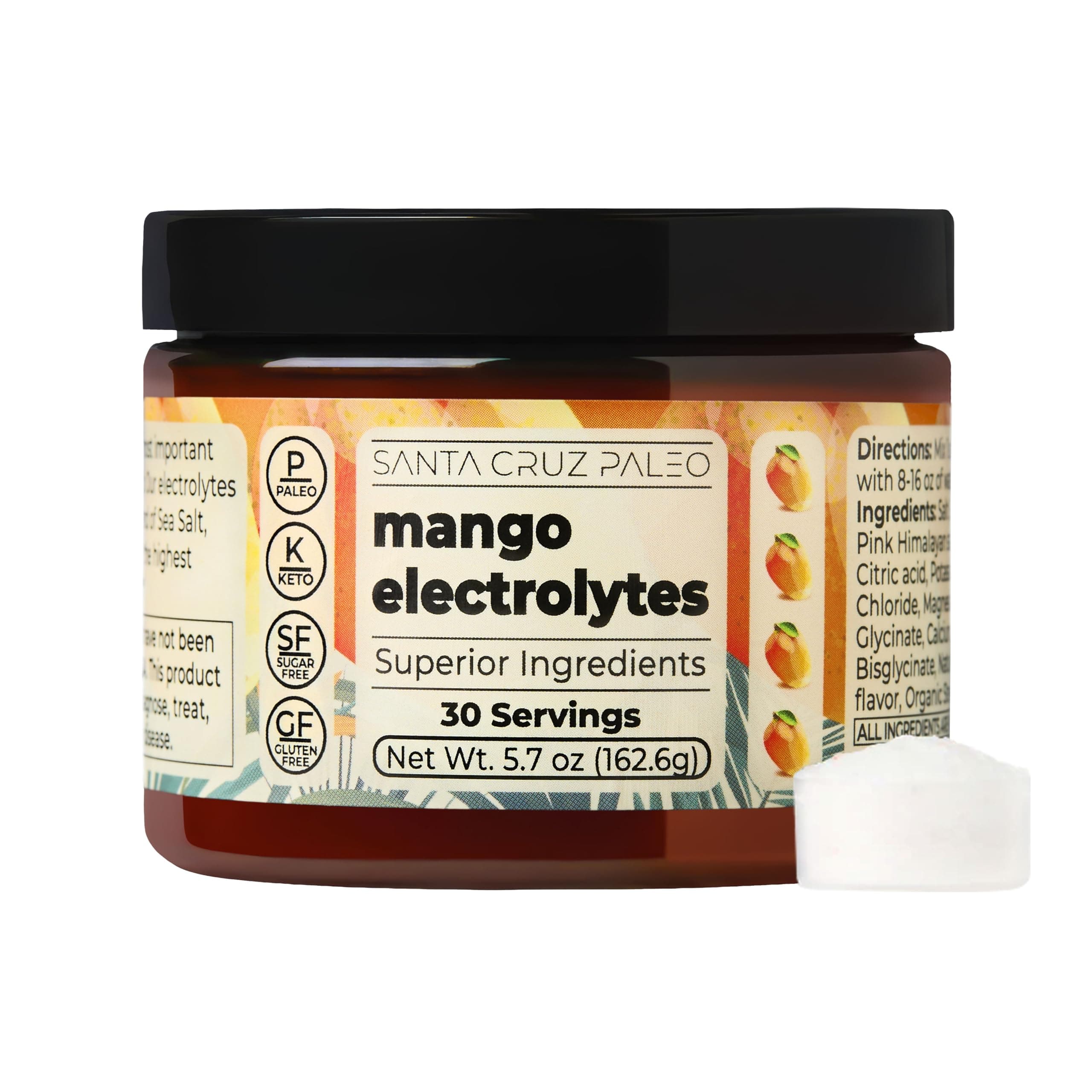 Real Salt Electrolytes Powder, Mango, Hydration Drink Mix Made with Himalayan Pink Salt, Sea Salt, Magnesium Glycinate, Gluten Free, Keto, Sugar Free, Paleo, 30 Servings, 1 Jar