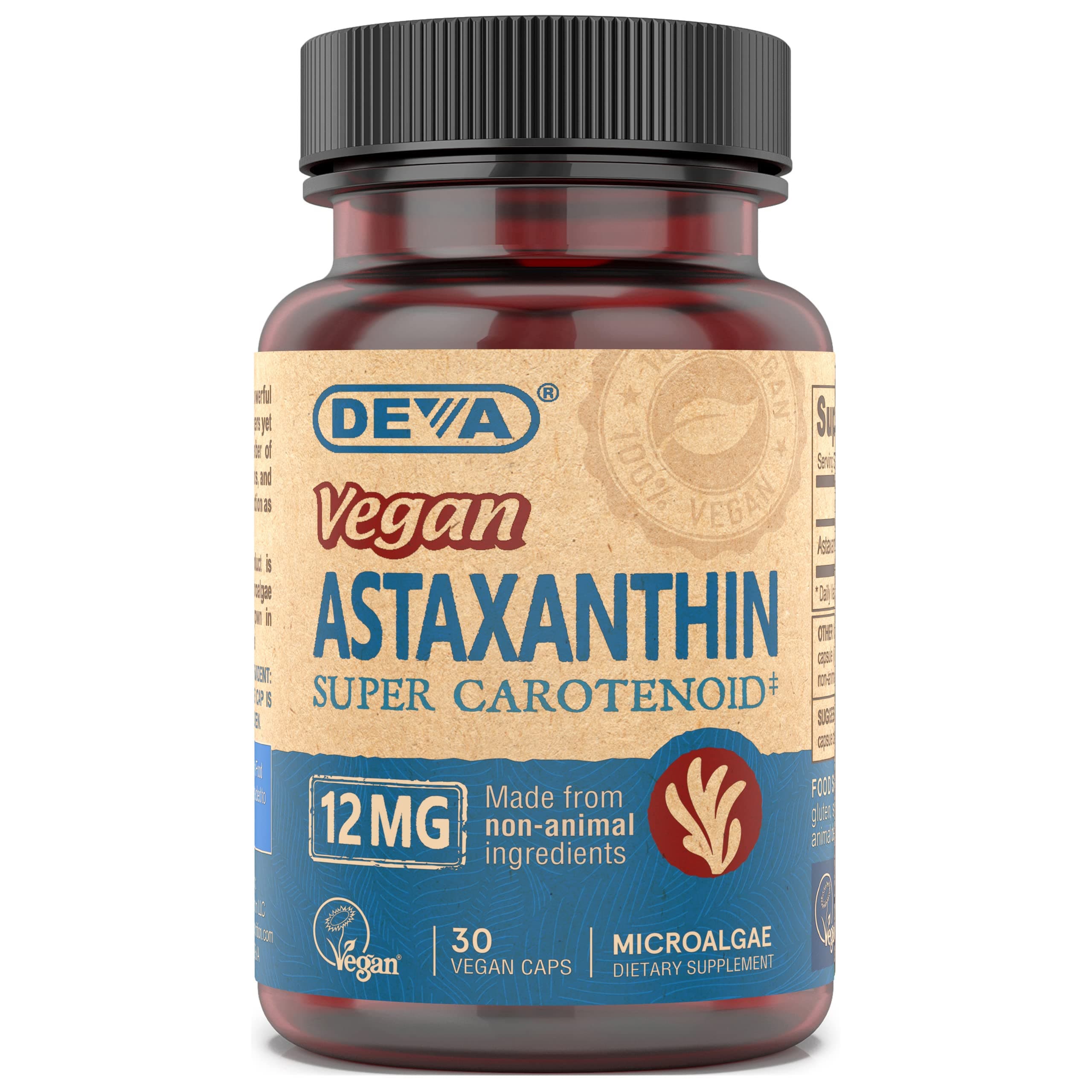 Deva Vegan Vitamins Astaxanthin, 12 mg, 30 Veg Caps (Pack of 1)