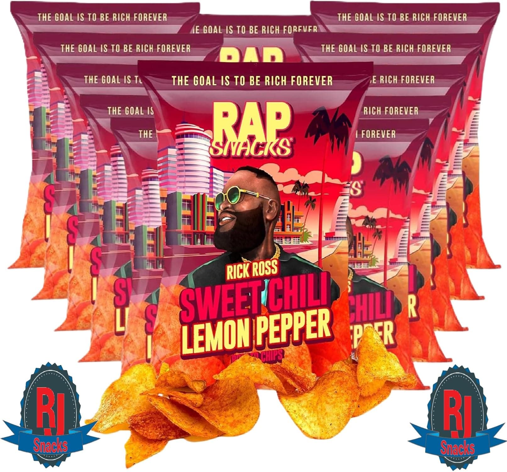Rap` Snacks Potato Chips 1 oz (Curated by RJ Snacks Value Pack) (1 oz, Rick Ross Sweet Chili Lemon Pepper)