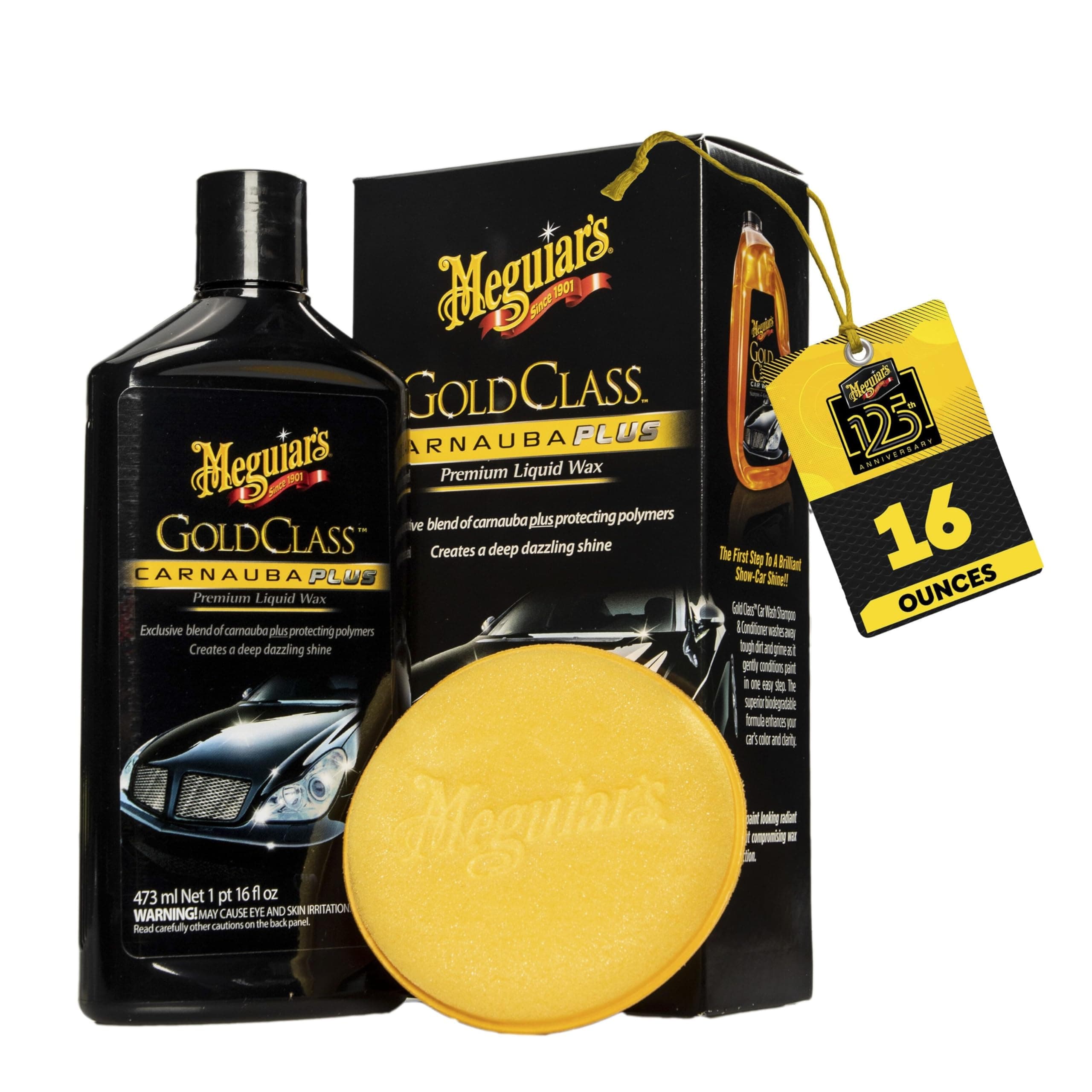 Meguiar's Gold Class Carnauba Plus Premium Liquid Wax Kit, Car Detailing Kit with a Pure Carnauba Wax Blend and a Foam Applicator Pad for Keeping Glossy Paint Protected Like a Pro, 16 Oz Bottle