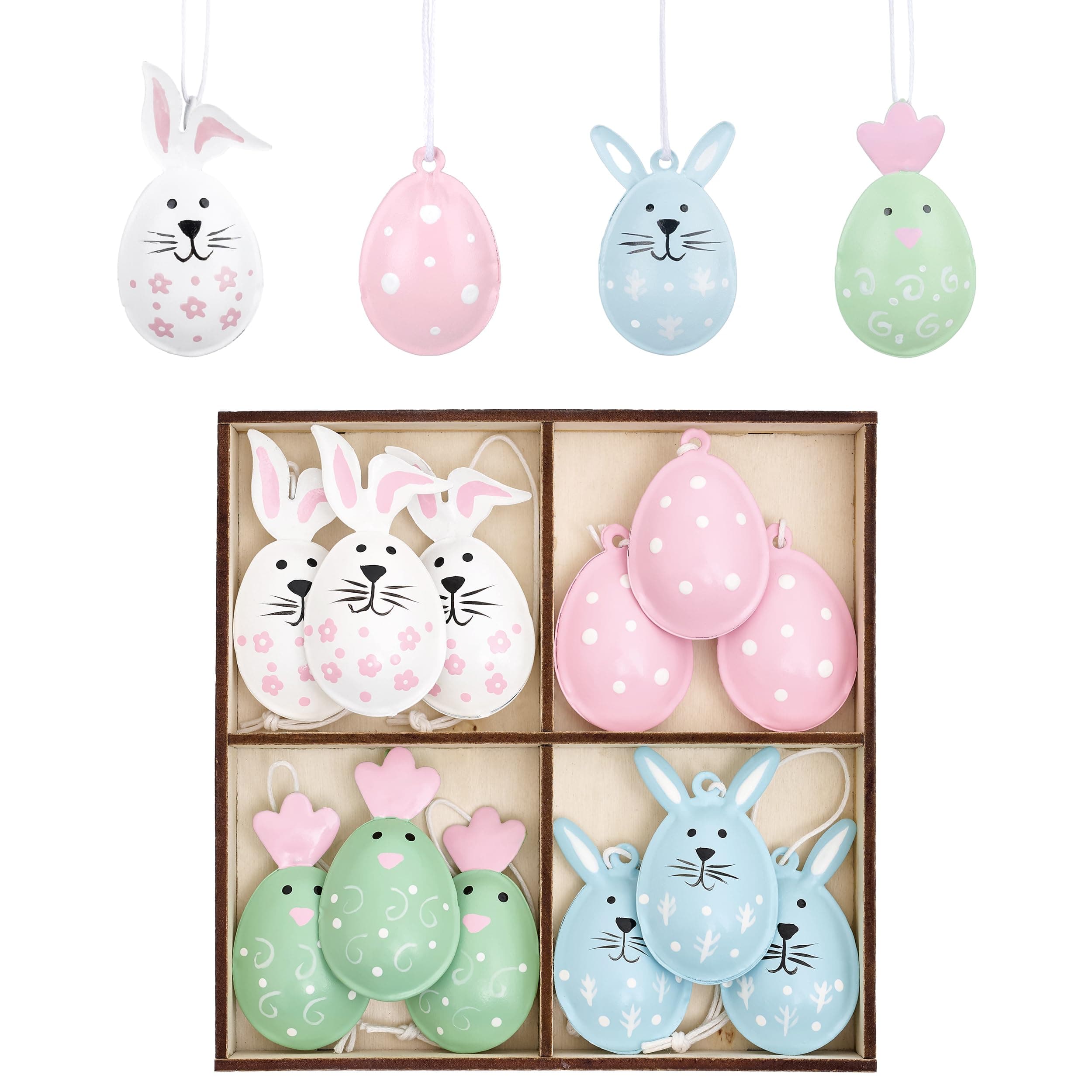 Valery Madelyn Easter Decorations, Metal Hanging Tree Decorations,Pink Blue White Green Pendants with Egg, Bird and Rabbit for Spring Home Decor Gift (12)