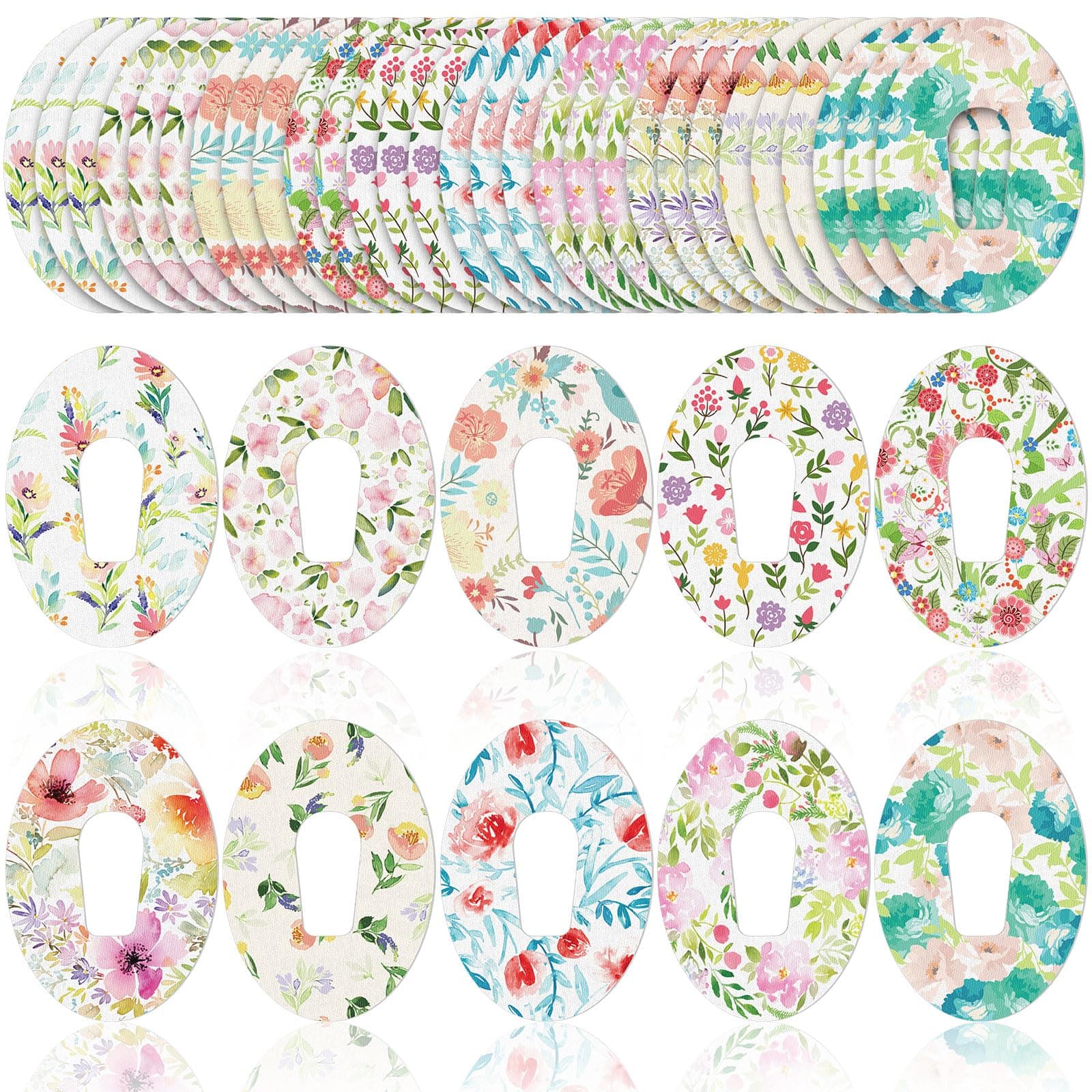 Panelee 30 Pcs 10 Styles Adhesive Patches Compatible with Dexcom Sweatproof Colorful Sensor Floral Adhesive Tape with Split Backing Continuous Glucose Monitor Protection (G6,3.94 x 2.76 Inches)