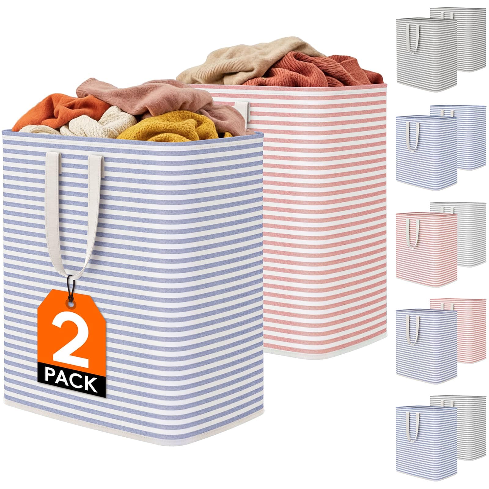 Lifewit 2 Pack Laundry Basket 100L Each, Collapsible Clothes Hamper with Reinforced Handles, Freestanding Waterproof Design for Bedroom and Laundry Room, Pink&Blue 200L Total