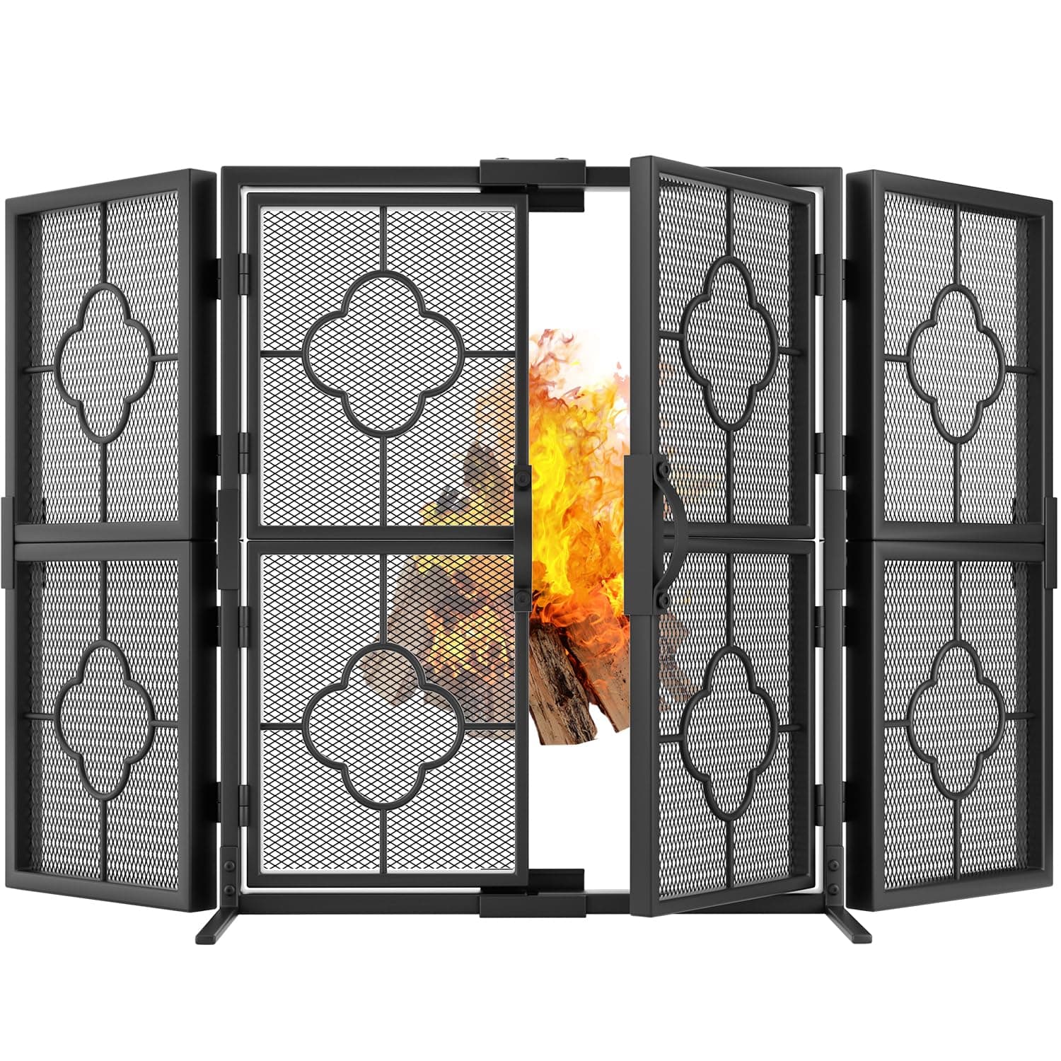 Amagabeli Indoor Fireplace Screen 3 Panel Folding Iron Fire Panel Outdoor Metal Decorative Mesh Cover Solid Fire Place Fence Fire Guard Steel Spark Guard Fireplace Panels