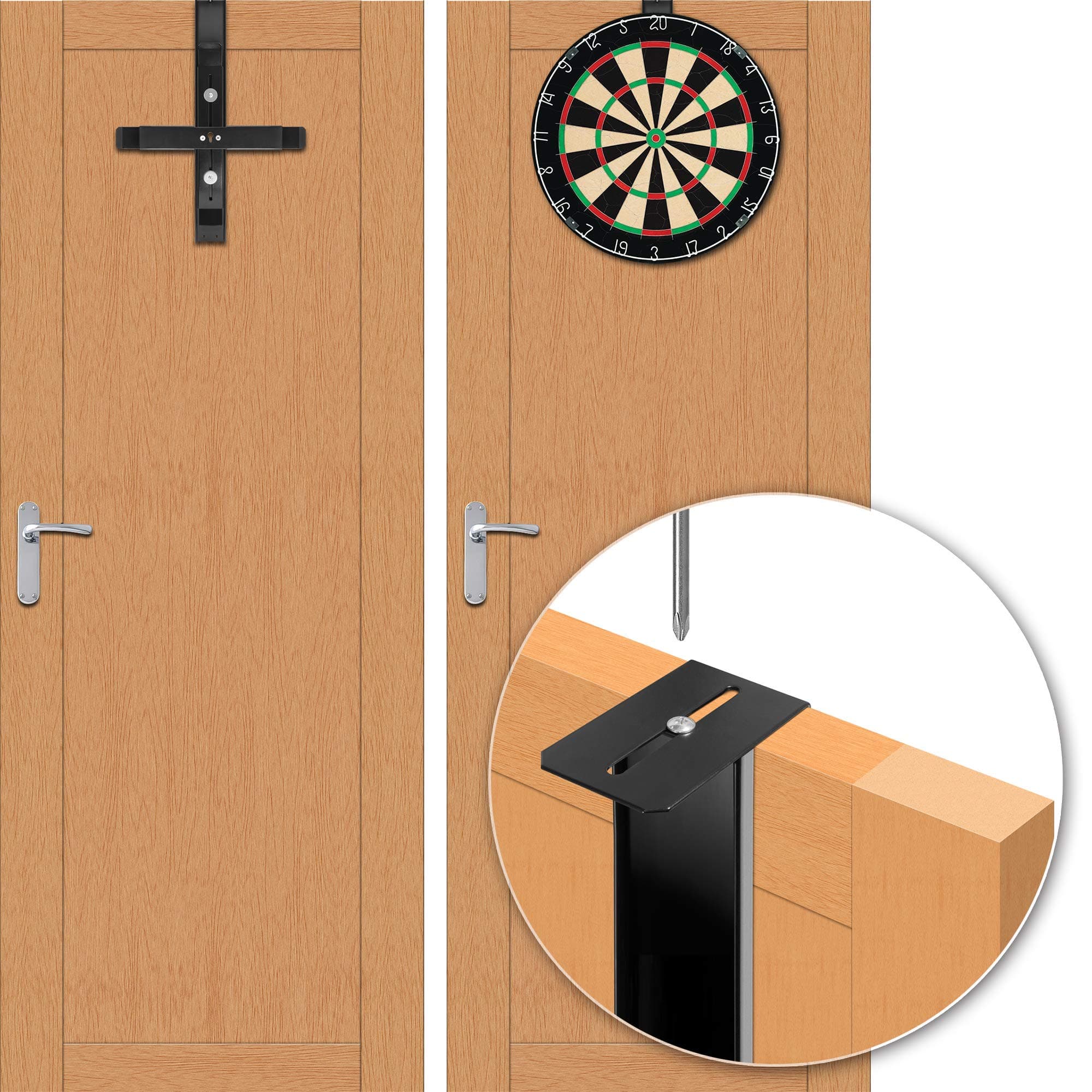 Darts Corner Portable Dartboard Door Hanging System with Wall Bracket, Black