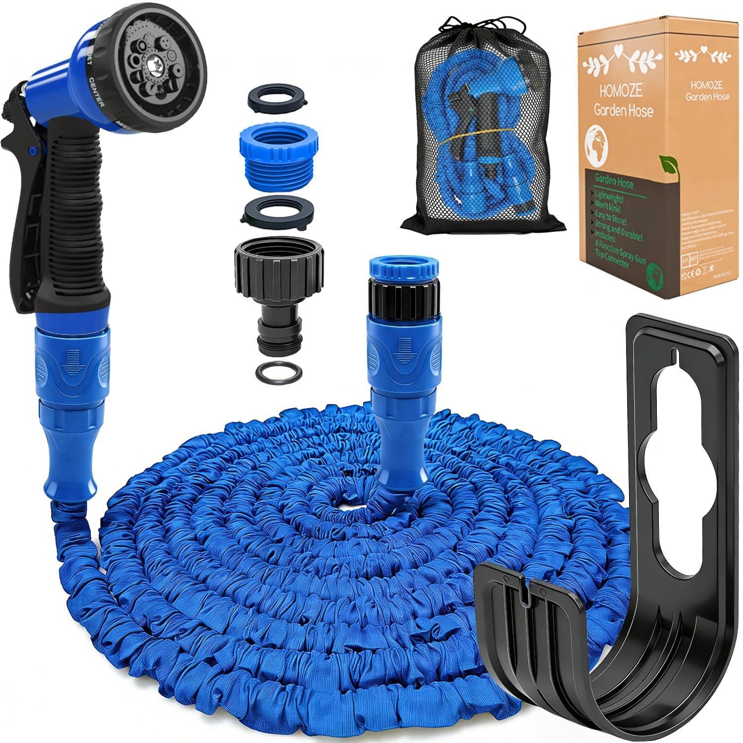 Garden Hose Pipe Expandable Garden Hose with 3/4", 1/2" Fittings, Anti-Leakage - Flexible Expanding Hose with 10 Function Spray Nozzle by Homoze(Blue, 50ft)