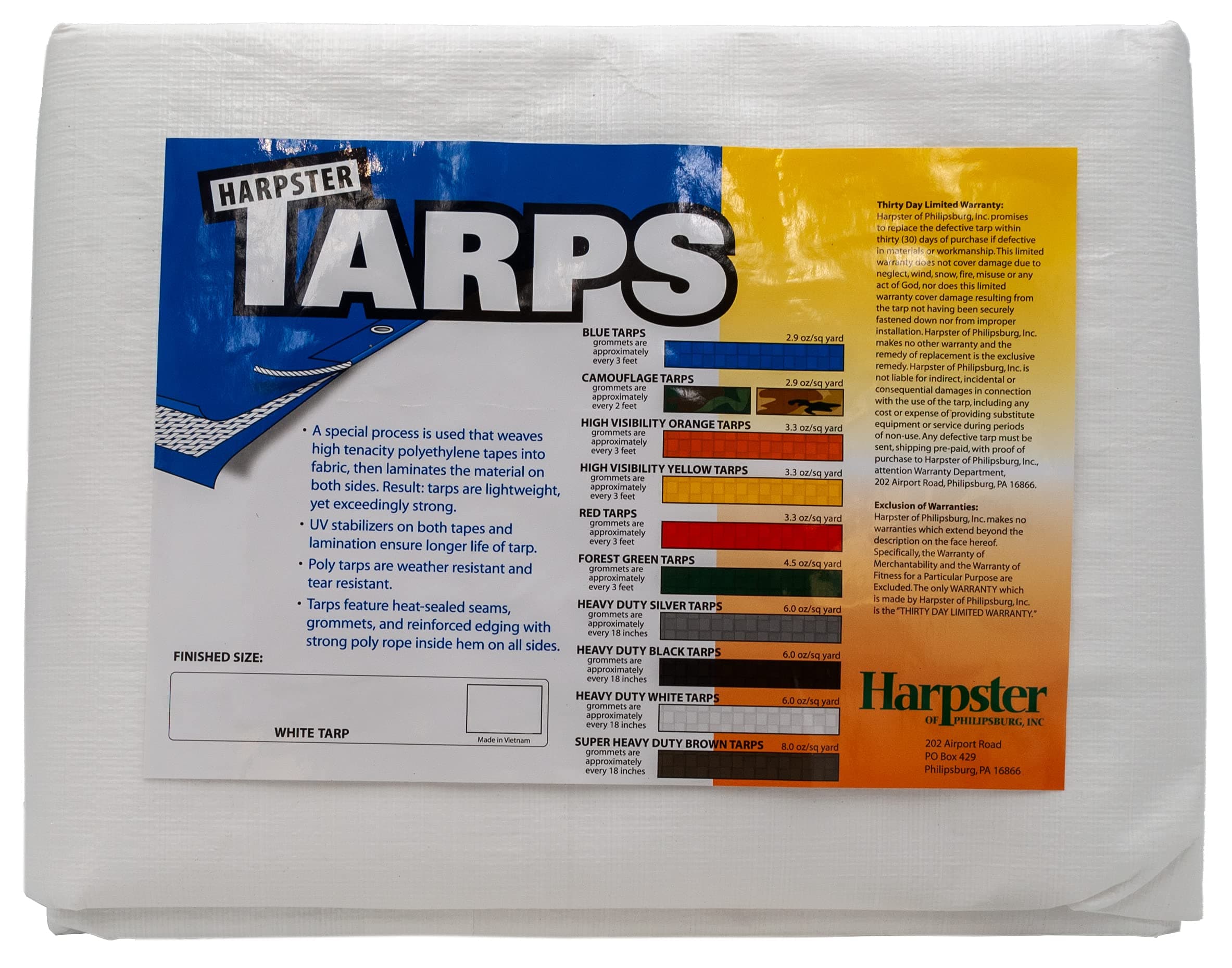 Heavy Duty White Tarp 6 Oz, 6'X10'