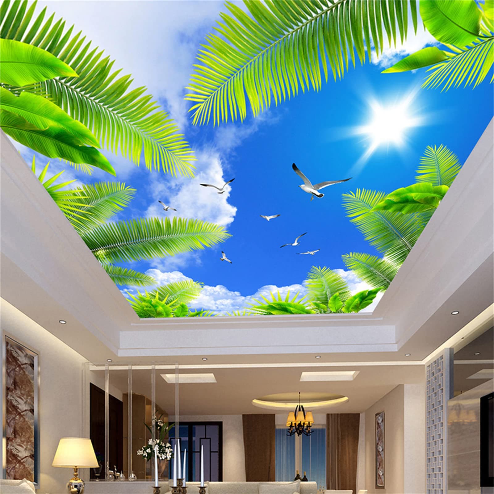 3D Sunny Sky White Cloud Ceiling 3D Wall Mural,Removable Peel and Stick Art Decor Paintings Large Wallpaper Mural for Bedroom Living Room Children's Room Sofa Background Wall(100"Hx144"W)