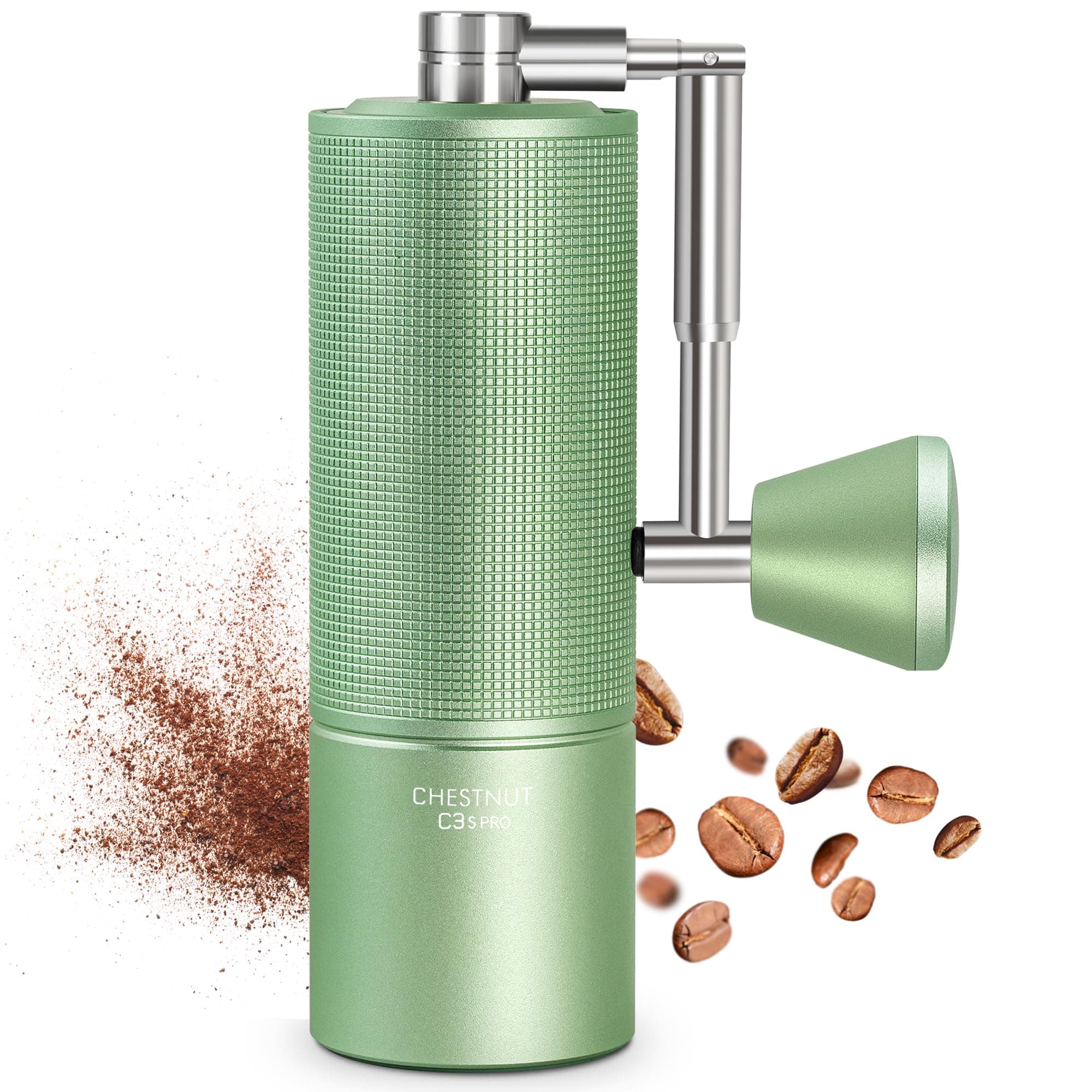 TIMEMORE Manual Coffee Grinder Chestnut C3S PRO, Hand Coffee Grinder with Foldable Handle, Stainless Steel S2C Conical Burr Coffee Grinder, Adjustable Grind Setting for Espresso to French Press, Green