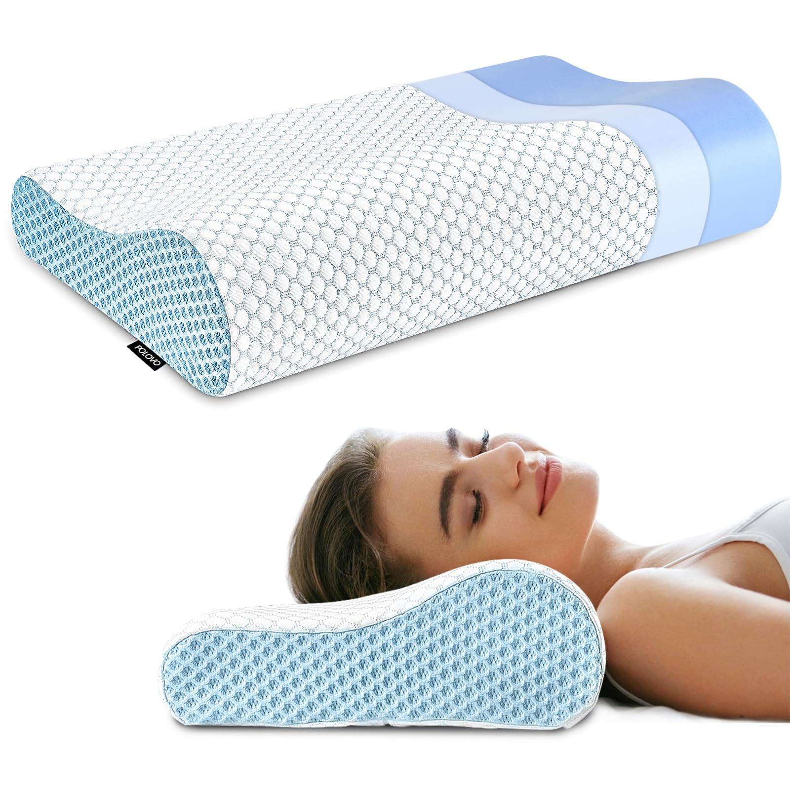Memory Foam Pillows Neck Pillow for Sleeping, Ergonomic Contour Cervical Pillow Neck Support Bed Pillow for Side Back Stomach Sleeper, Orthopedic Pillow for Neck Pain Relief