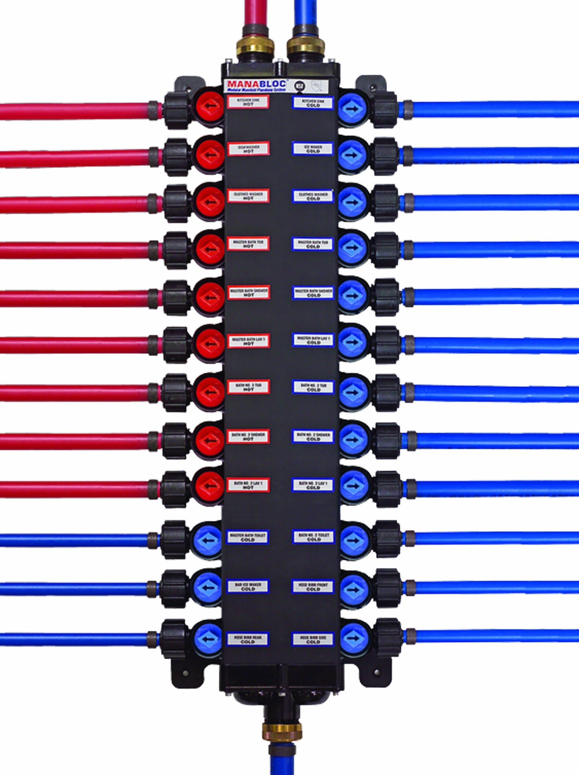 Viega 50363 1/2-Inch PureFlow Zero Lead Poly Alloy PEX Crimp Manabloc With 36 Ports, 22 Cold 14 Hot