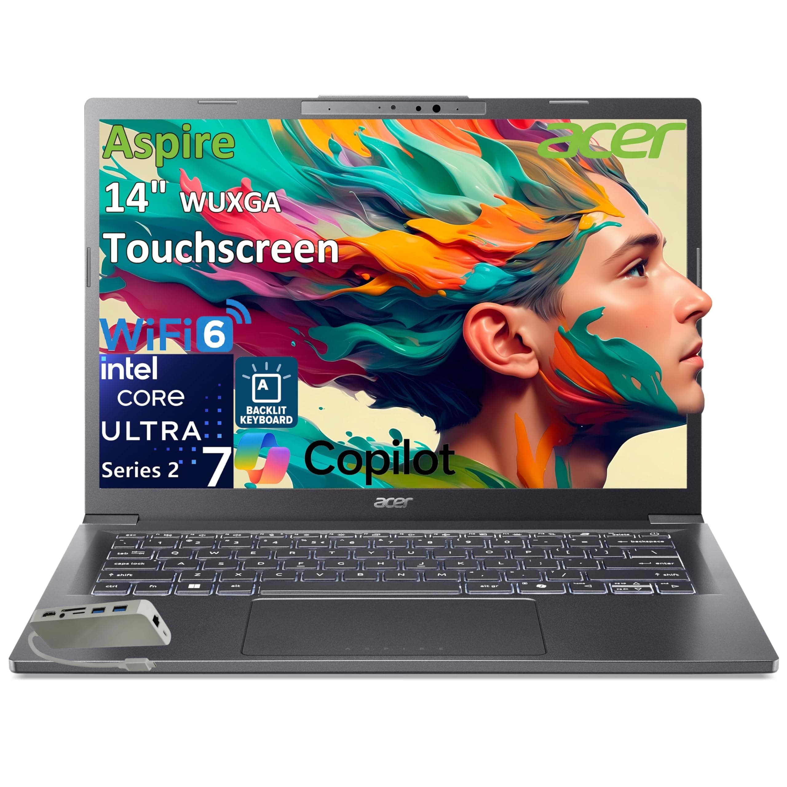 acer Aspire 14 Laptop Computer, Intel Core Ultra 7 258V, 32GB LPDDR5X, 1TB PCIe SSD, 14" WUXGA IPS Touchscreen, Intel ARC 140, AI Copilot+ PC, WiFi 6E, Backlit Keyboard, Windows 11 Home, Type-C HUB