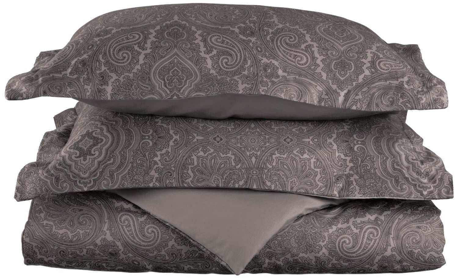 Cotton Blend 600 Thread Count, Soft, Wrinkle Resistant 3-Piece King/California King Duvet Cover Set, Paisley, Dark Grey