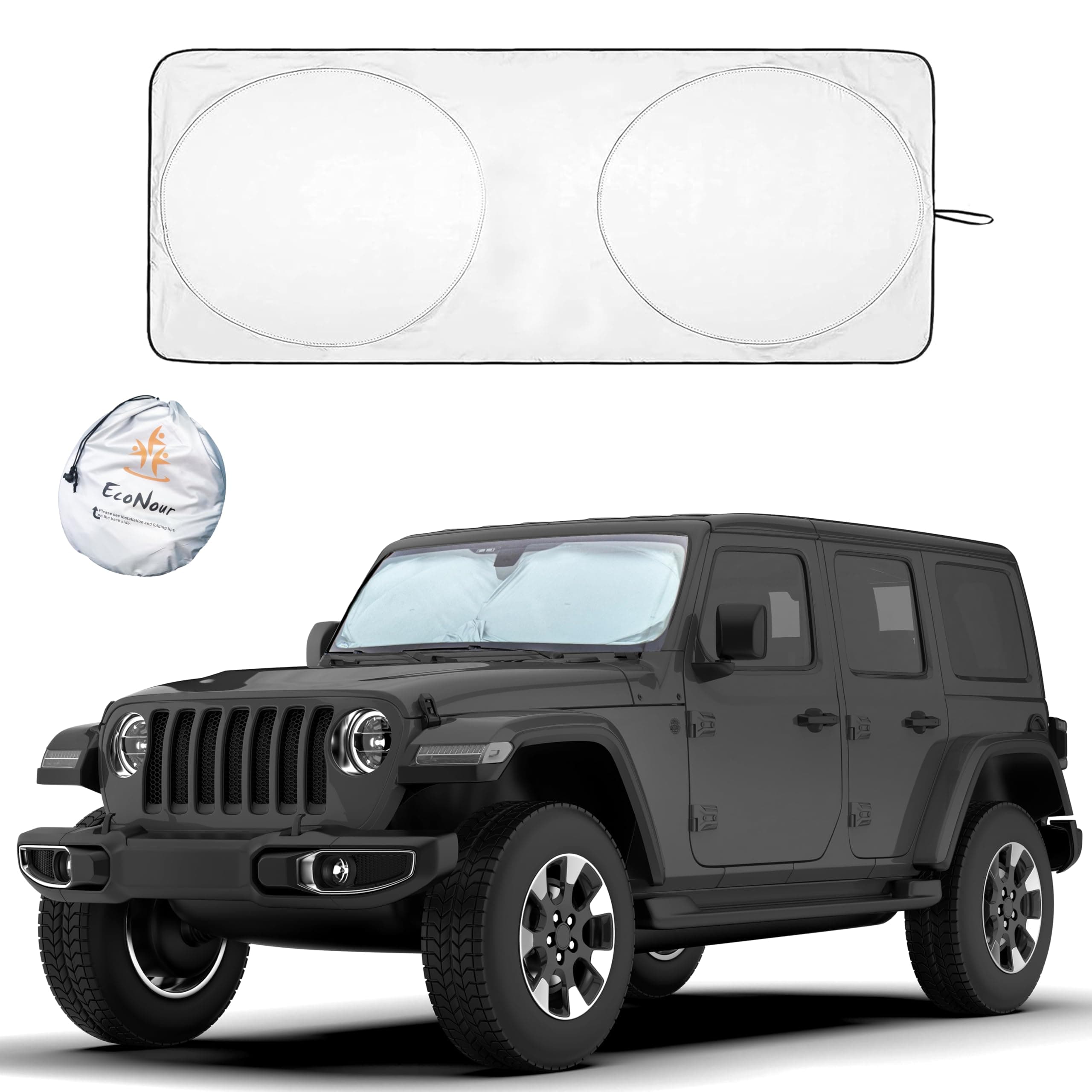 Jeep Windshield Sunshade | Sun Visor for UV Rays & Heat Protection | Suitable for Wrangler, Gladiator | Jeep Accessories for Wrangler | X-Small - 60x21 Inches
