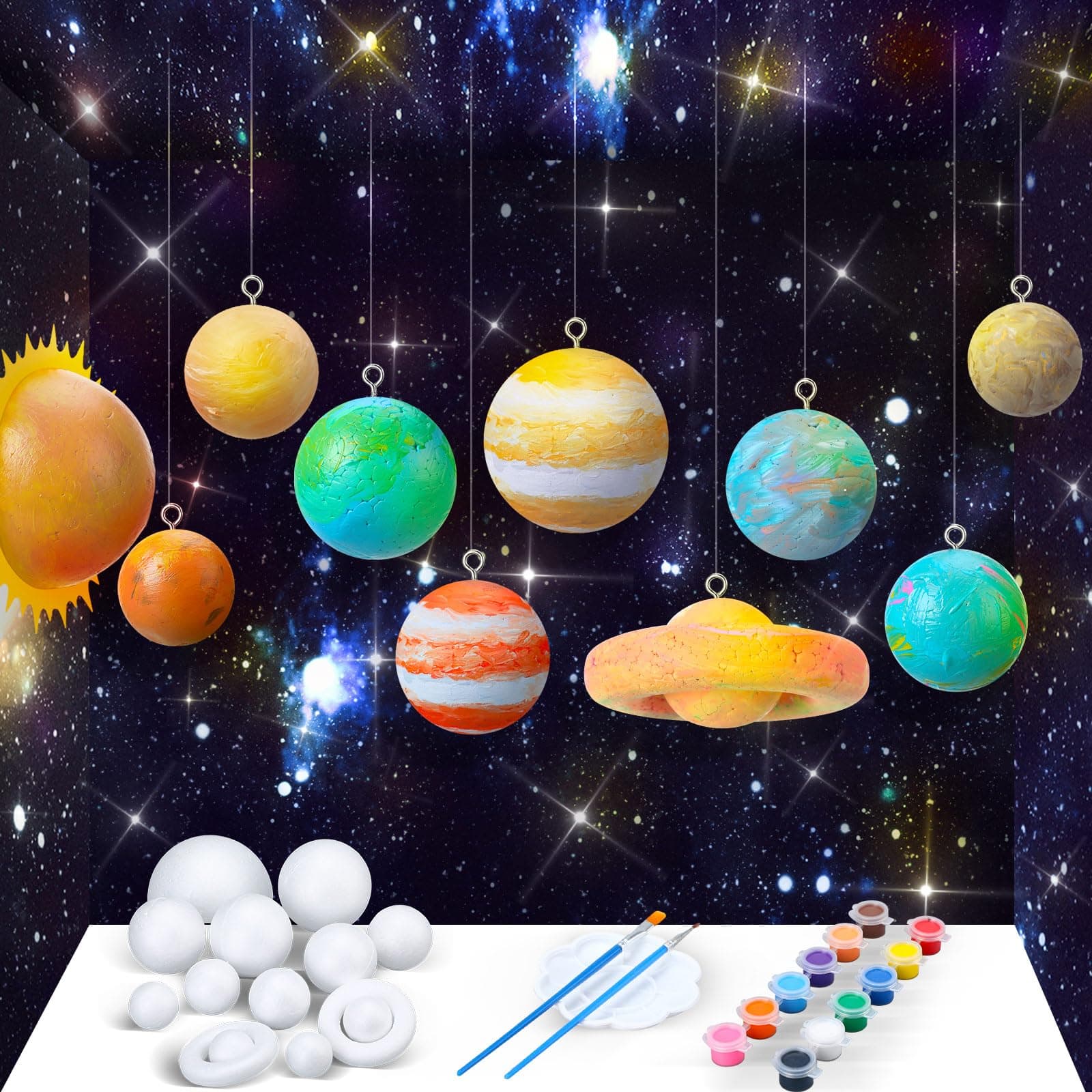 36 Solar System Model Project Kit Include 14 Solar System Foam Balls 12 Pigment 2 Brushes DIY Polystyrene Spheres Balls for Outer Space Planet Foam Kids School Science Projects