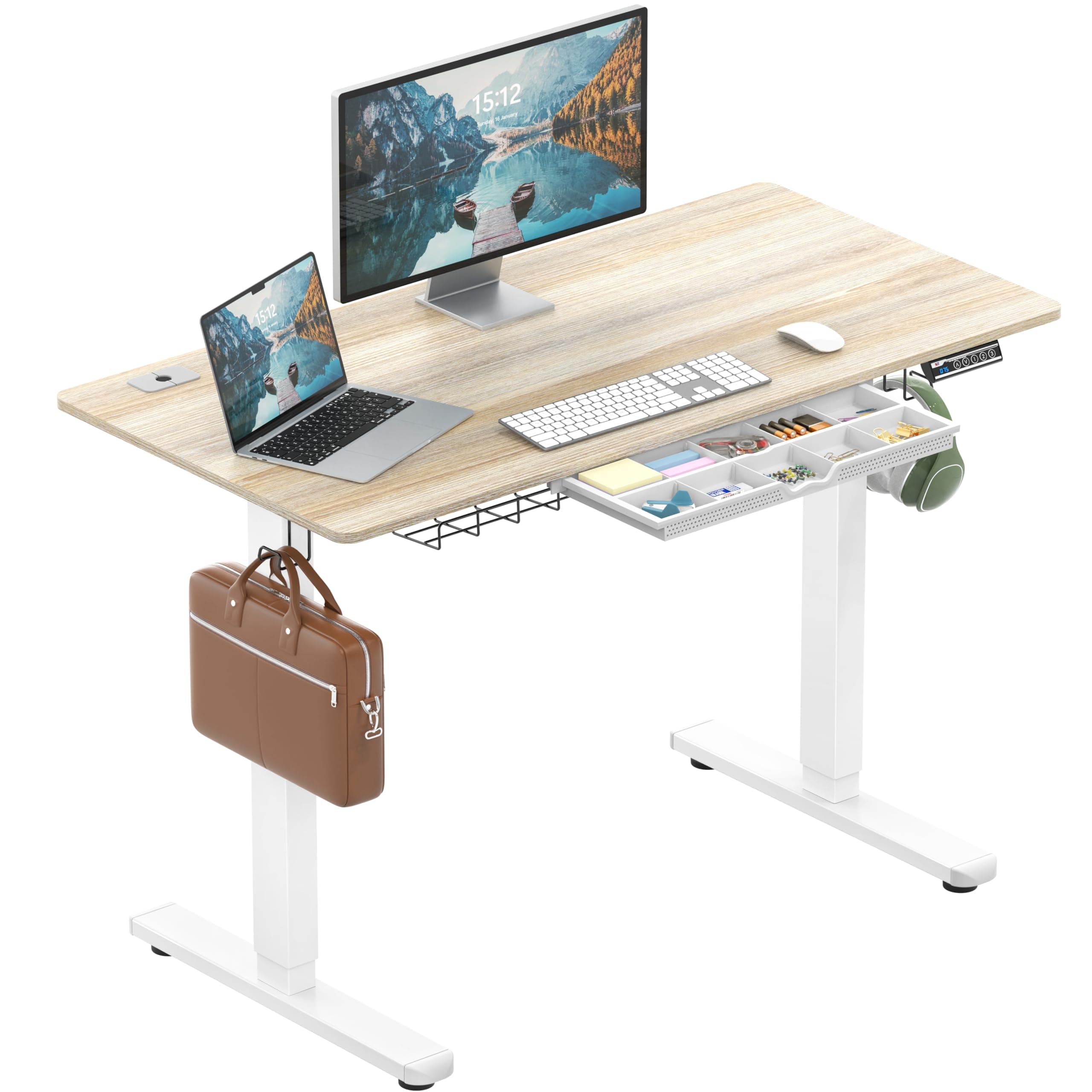 SHW 48-Inch Electric Height Adjustable Standing Desk with Memory Preset and Cable Management Tray, Maple