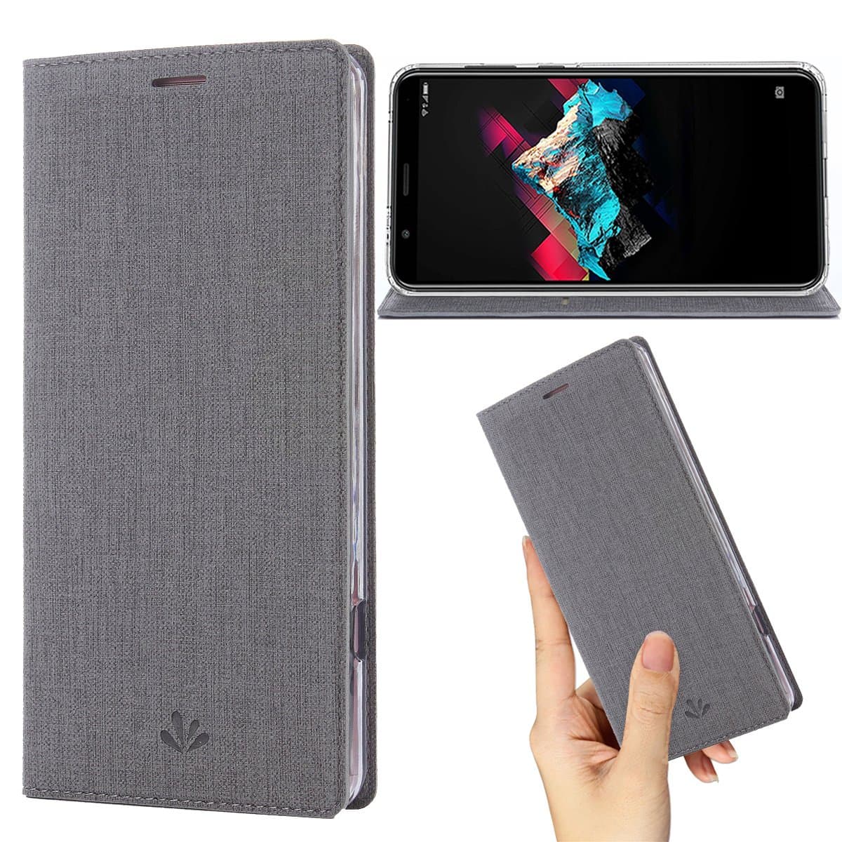 Oneplus 5t Case,Premium Flip Leather Wallet Case Stand Kickstand Card Slot Magnetic Closure Full Body Protective Cover Clear TPU Bumper Thin Case for Oneplus 5t (Gray)