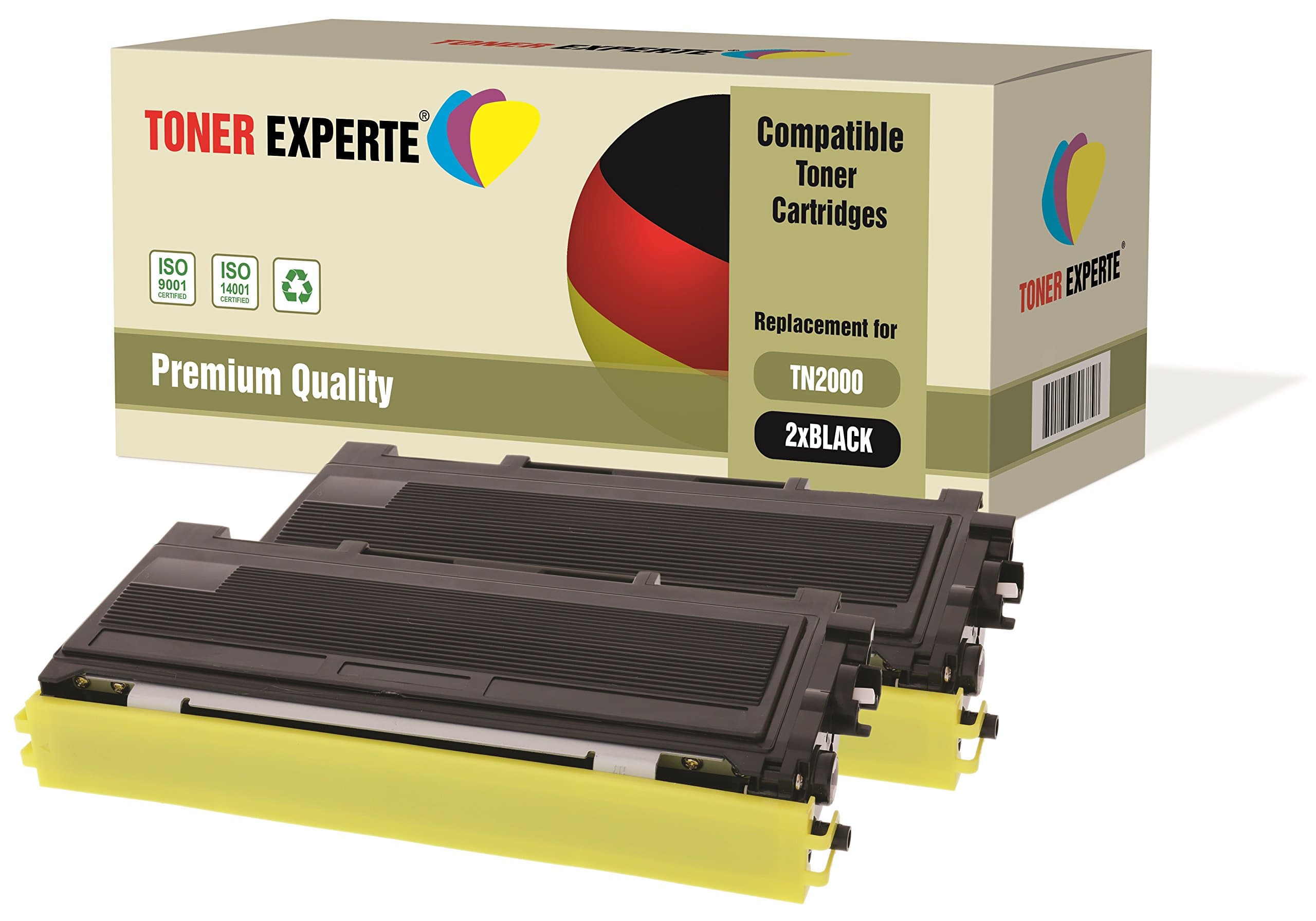 2-Pack TONER EXPERTE® Compatible with TN2000 Premium Toner Cartridges for Brother DCP-7010 DCP-7020 DCP-7025 HL-2030 HL-2032 HL-2040 HL-2050 HL-2070 MFC-7225N MFC-7420 MFC-7820 FAX-2820 FAX-2920